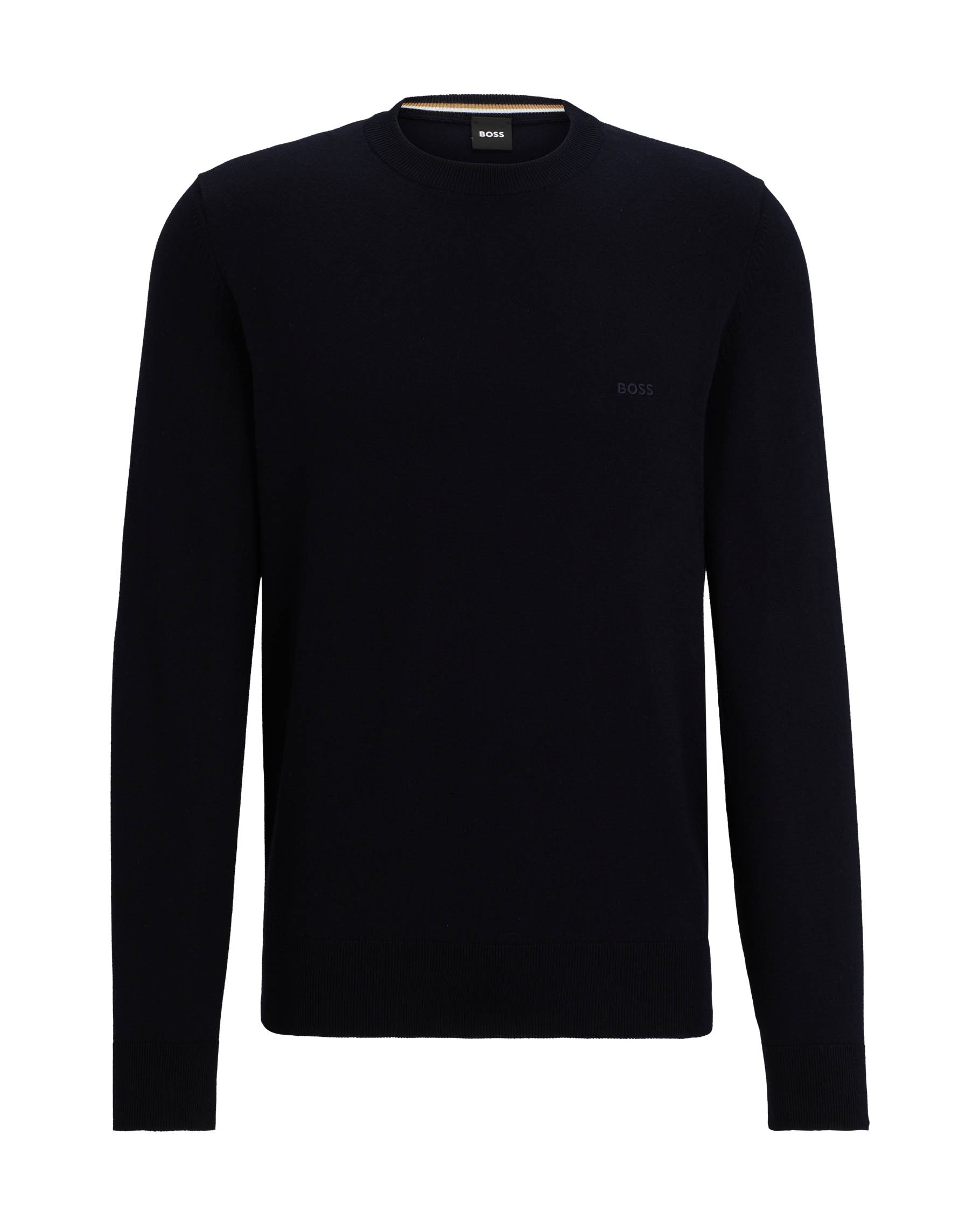 Maglia girocollo regular fit blu in puro cotone con logo ricamato in tono sul petto