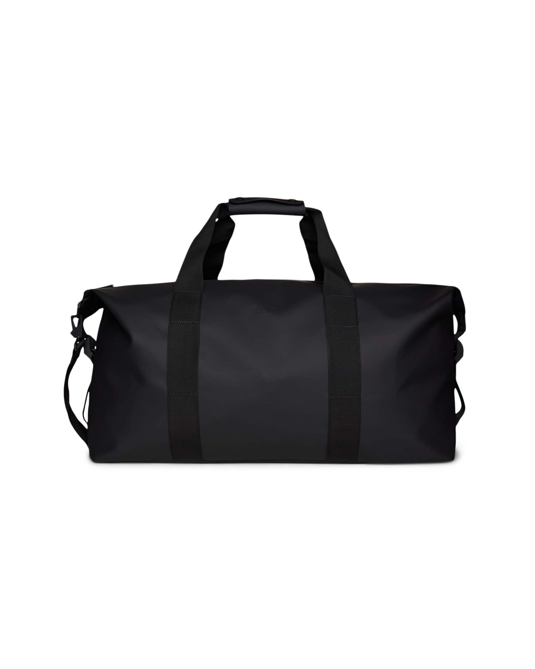 Borsa Weekend Bag Large nera in tessuto impermeabile effetto gommato con tracolla removibile