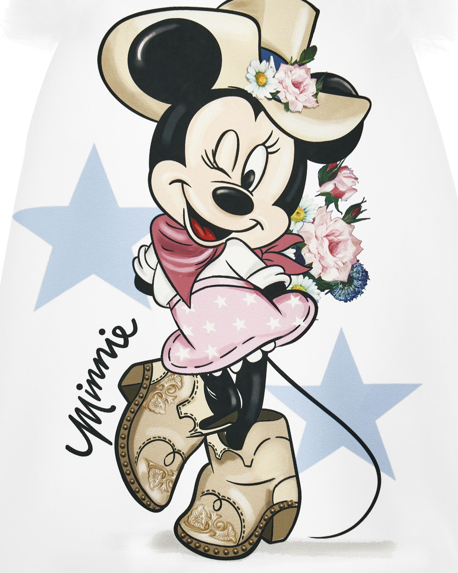 Abito bianco con giromanica in tulle e maxi stampa 'Minnie rodeo'   image