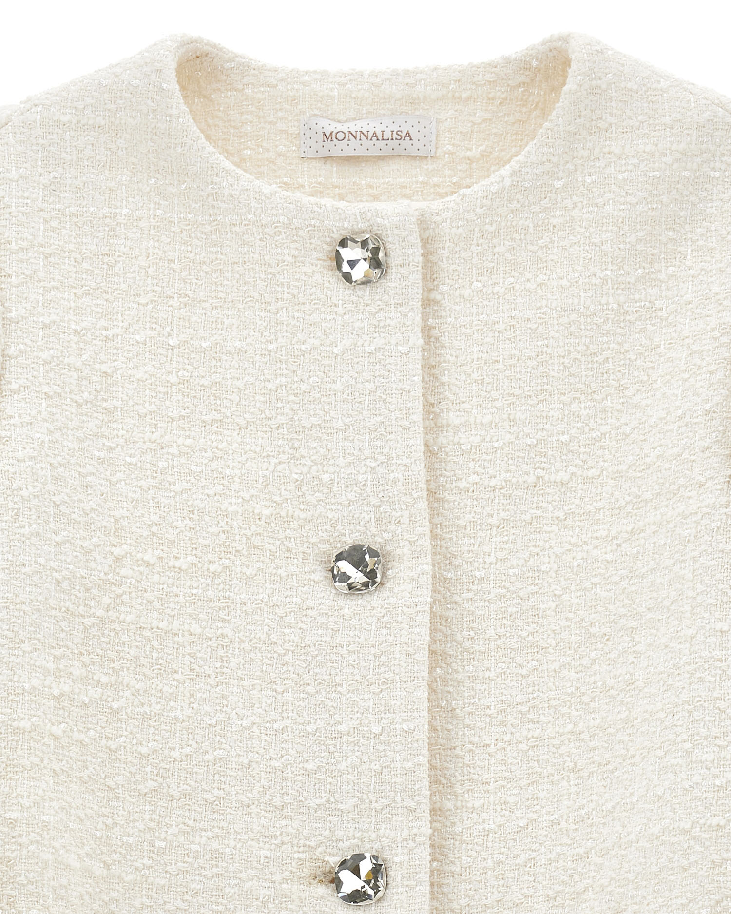 Giacca color panna bouclé con bottoni gioiello e maniche a campana  image