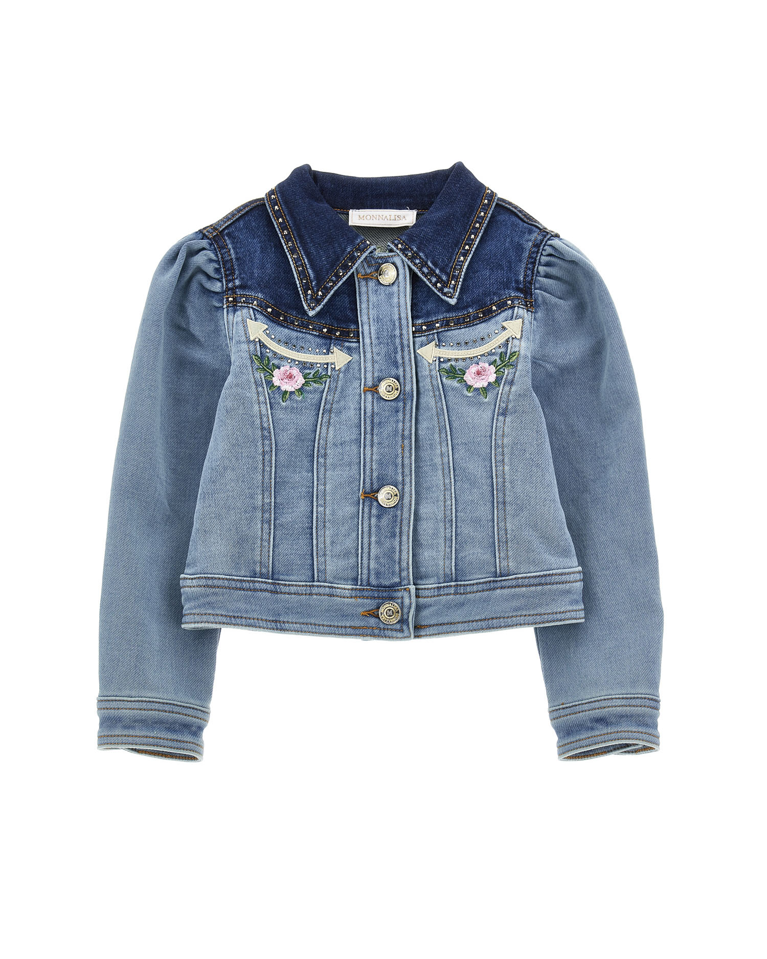 Giacca in denim con maniche a palloncino e patch western