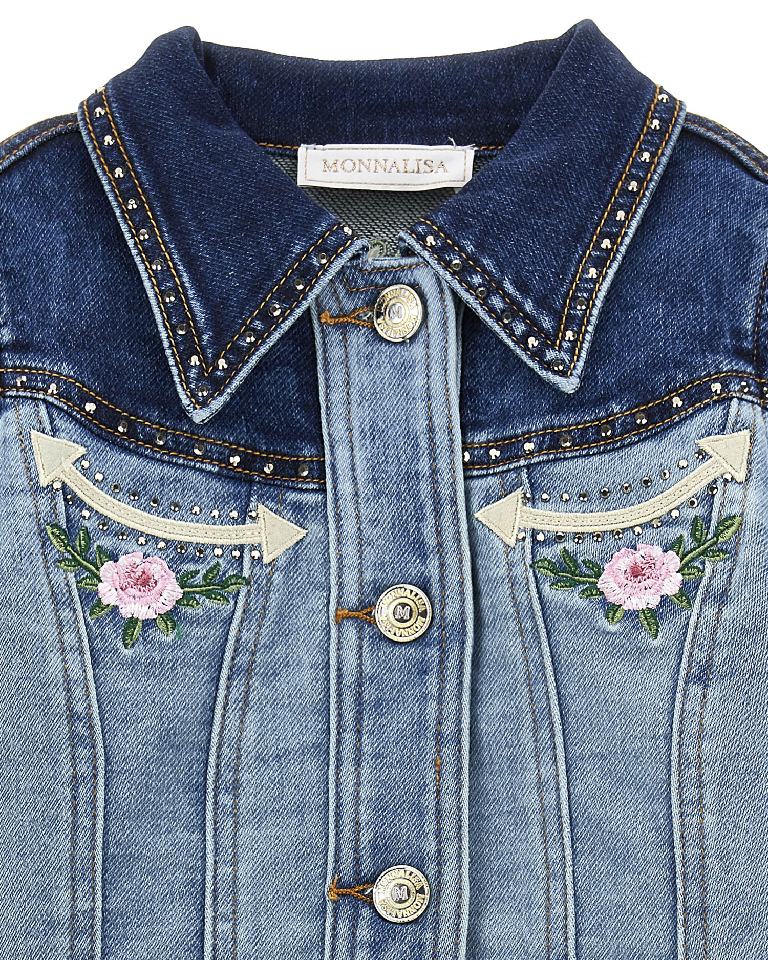 Giacca in denim con maniche a palloncino e patch western  image