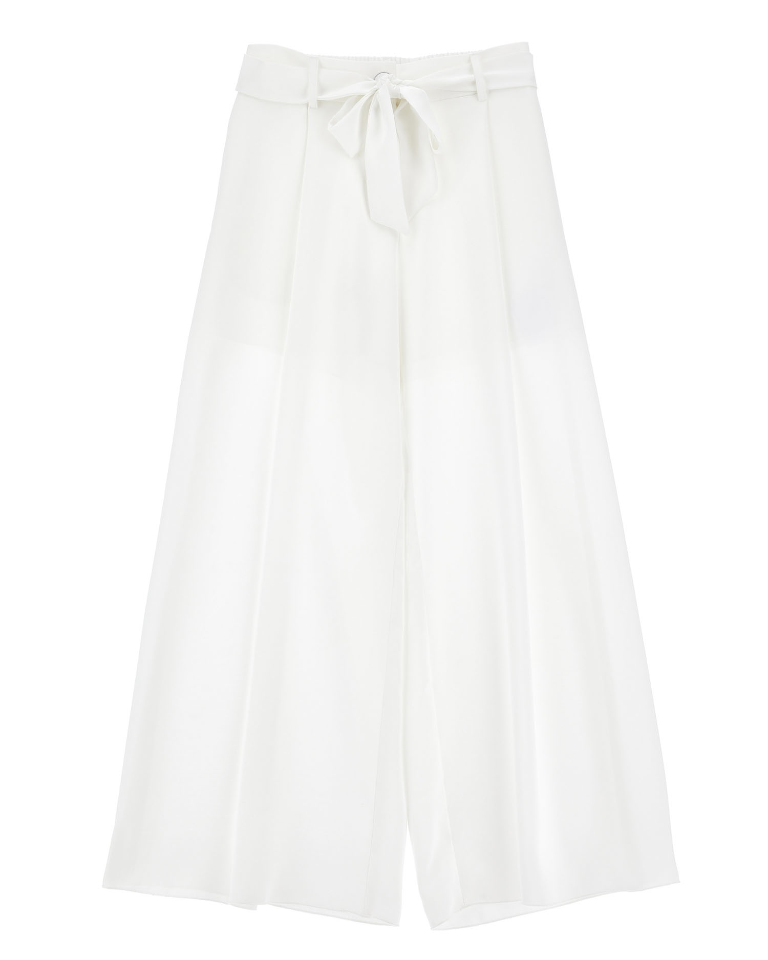 Pantalone bianco in cady leggero a palazzo con fiocco