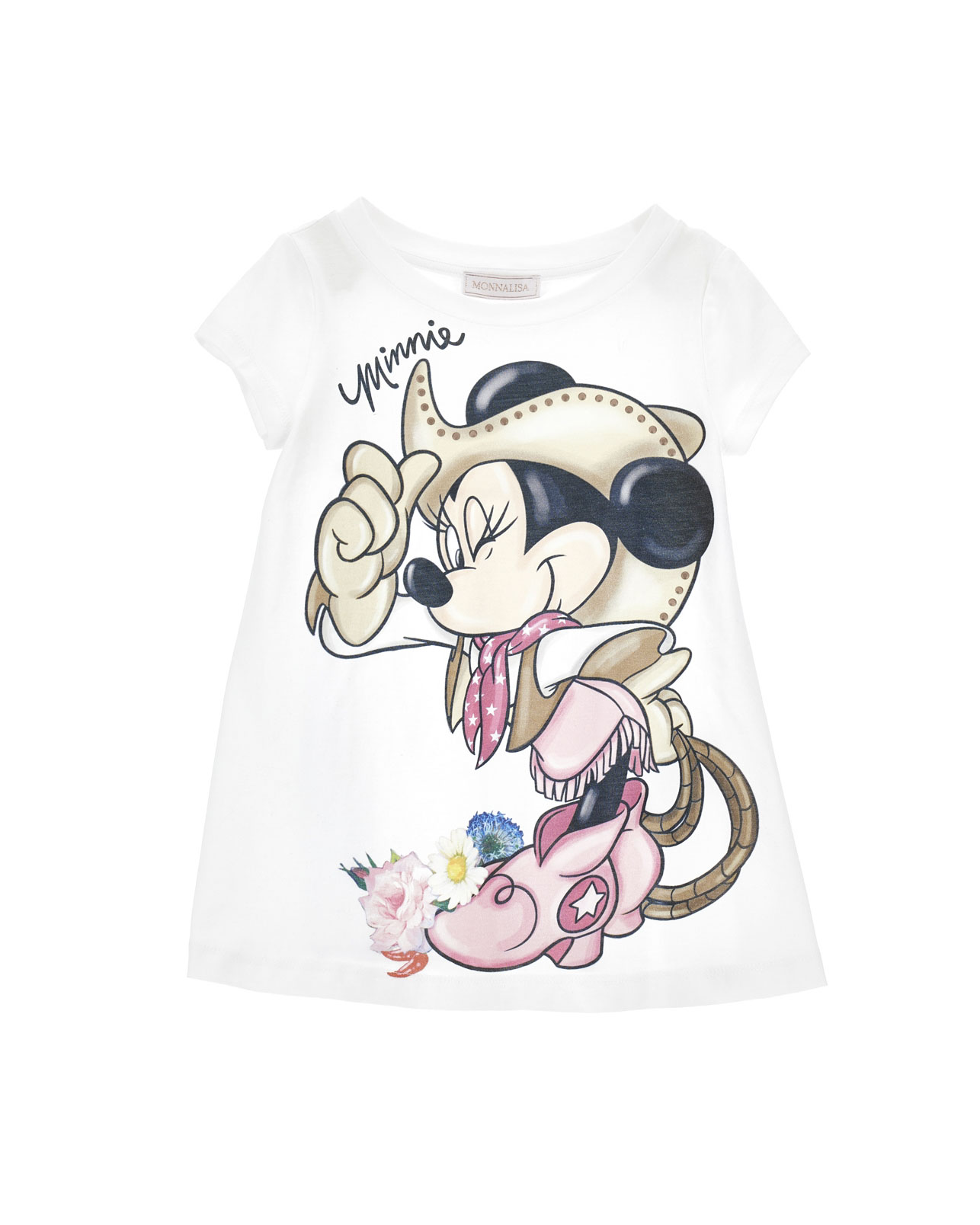 T-shirt over bianca in cotone a maniche corte con maxi stampa 'Minnie rodeo'