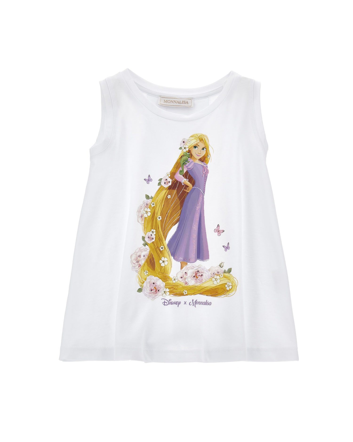 Canotta bianca over in cotone con maxi stampa Rapunzel
