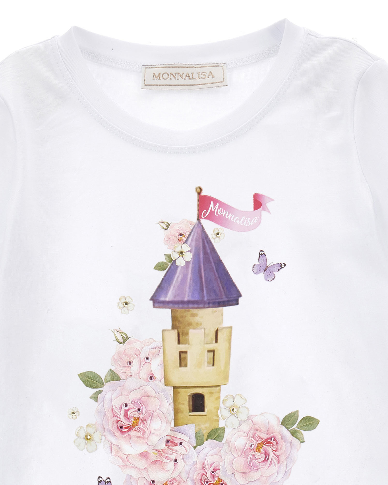 T-shirt bianca in cotone stretch con maxi stampa castello Rapunzel  image