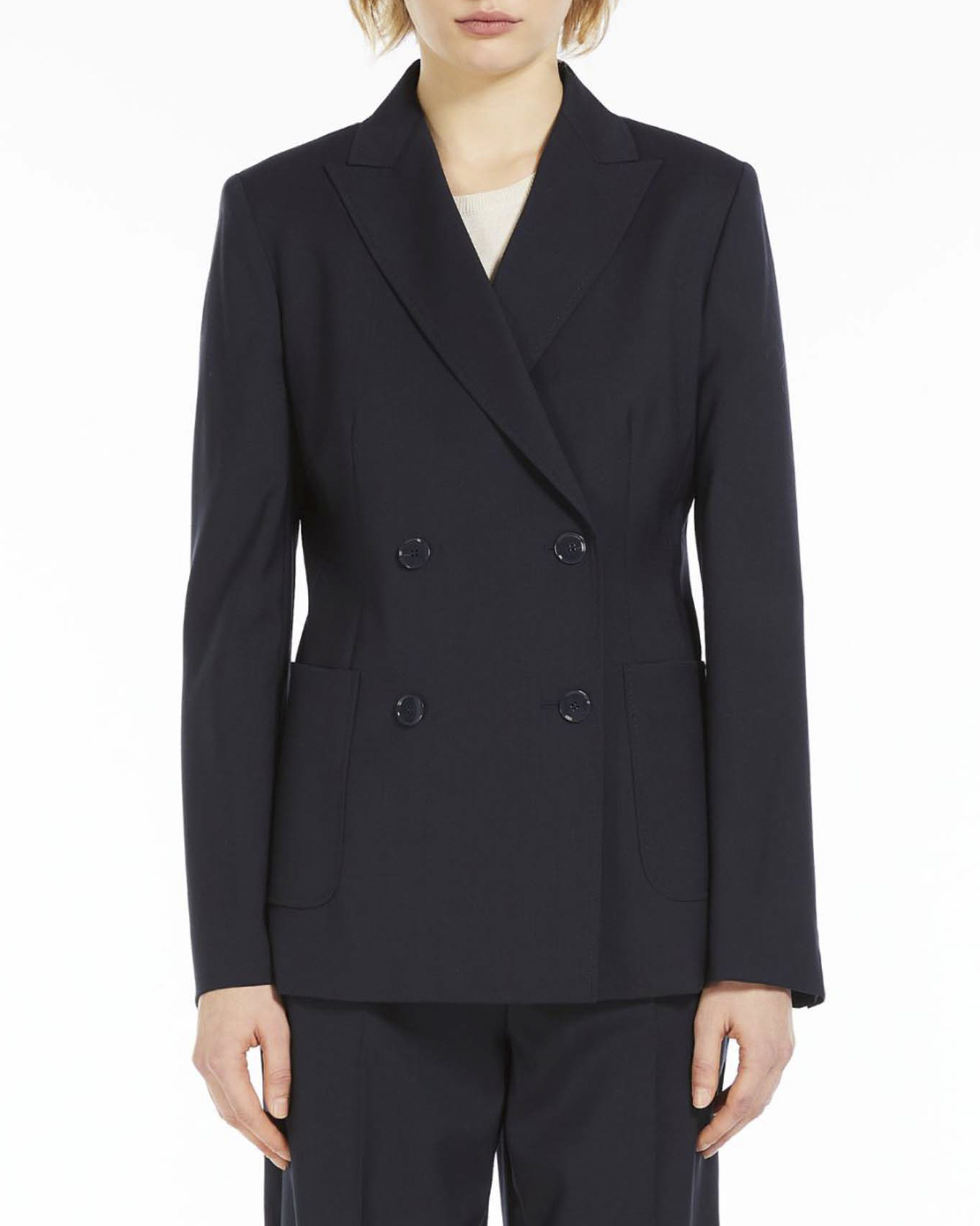 Blazer blu doppiopetto in pura lana vergine