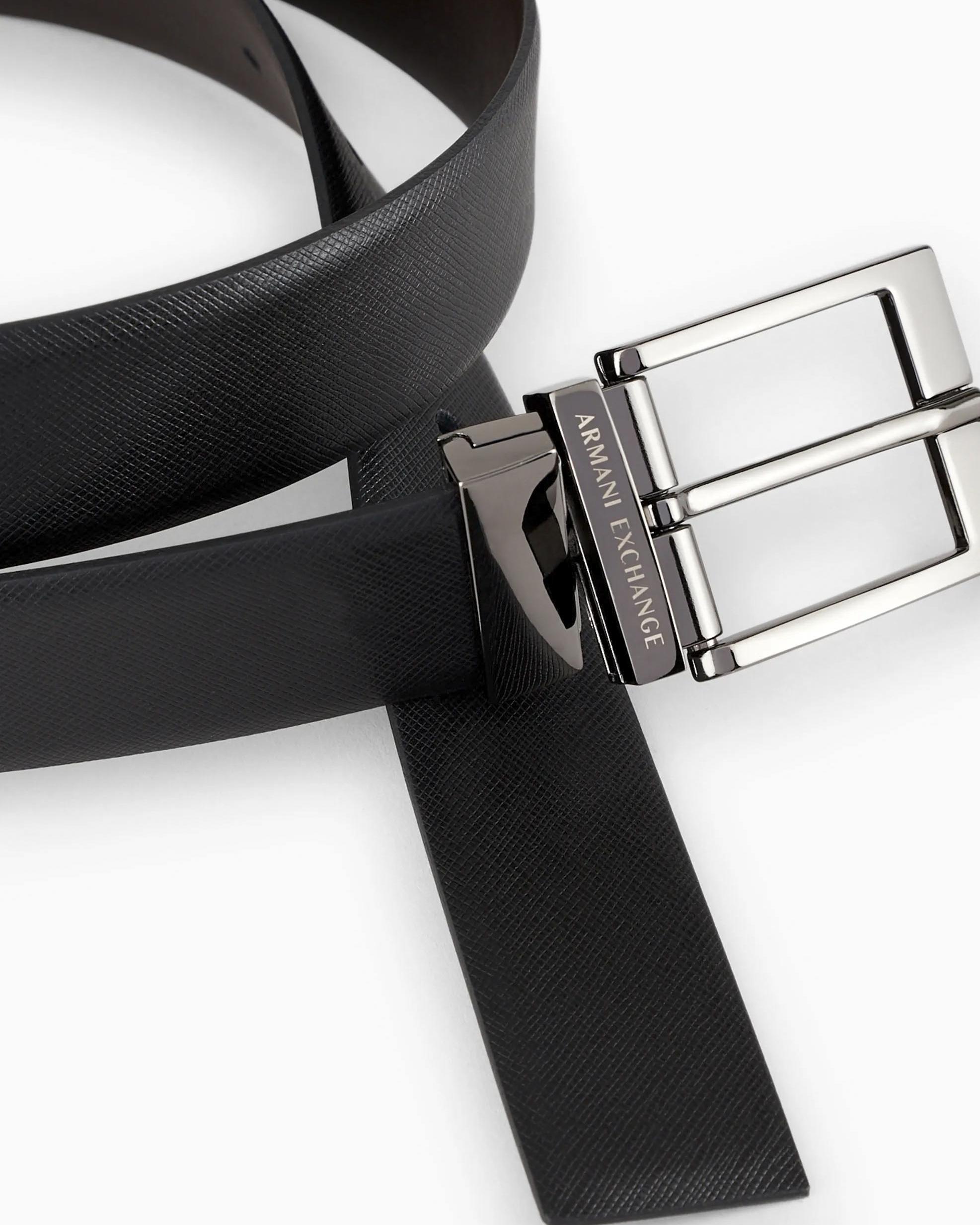 Cintura Armani Exchange nera in pelle saffiano reversibile in pelle liscia testa di moro image