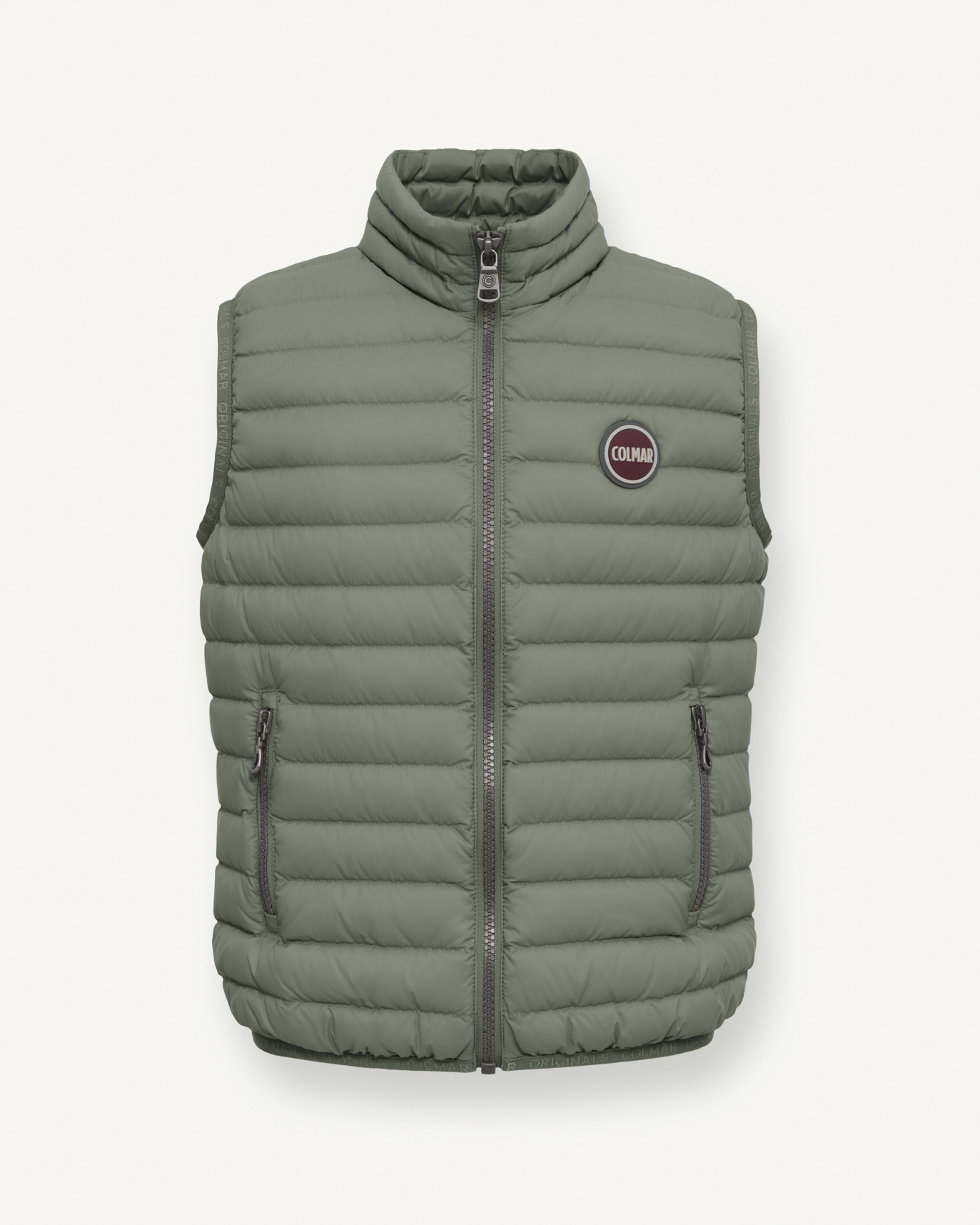 Piumino gilet verde salvia a collo alto