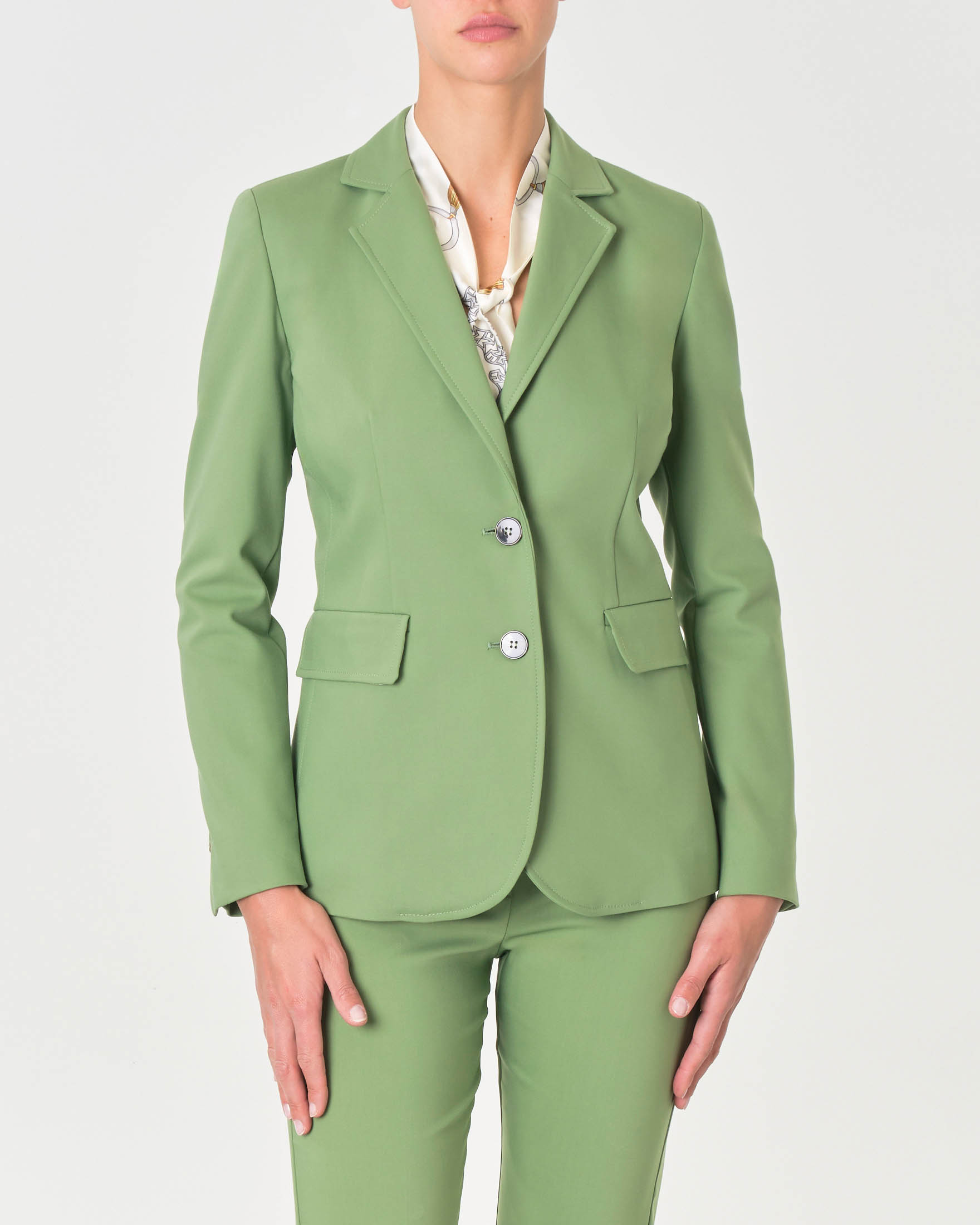 Blazer verde semiaderente a due bottoni in misto cotone stretch