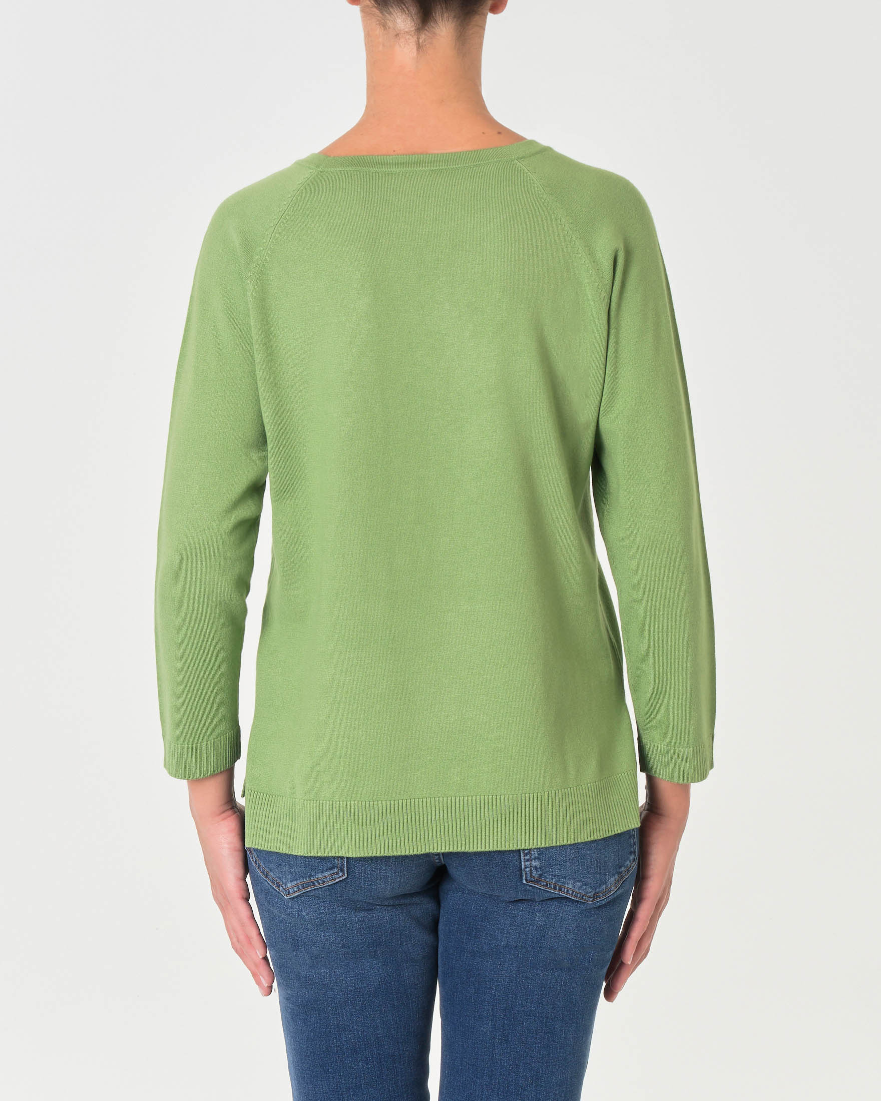 Maglia verde in misto viscosa con scollo a barchetta e spacchetti laterali