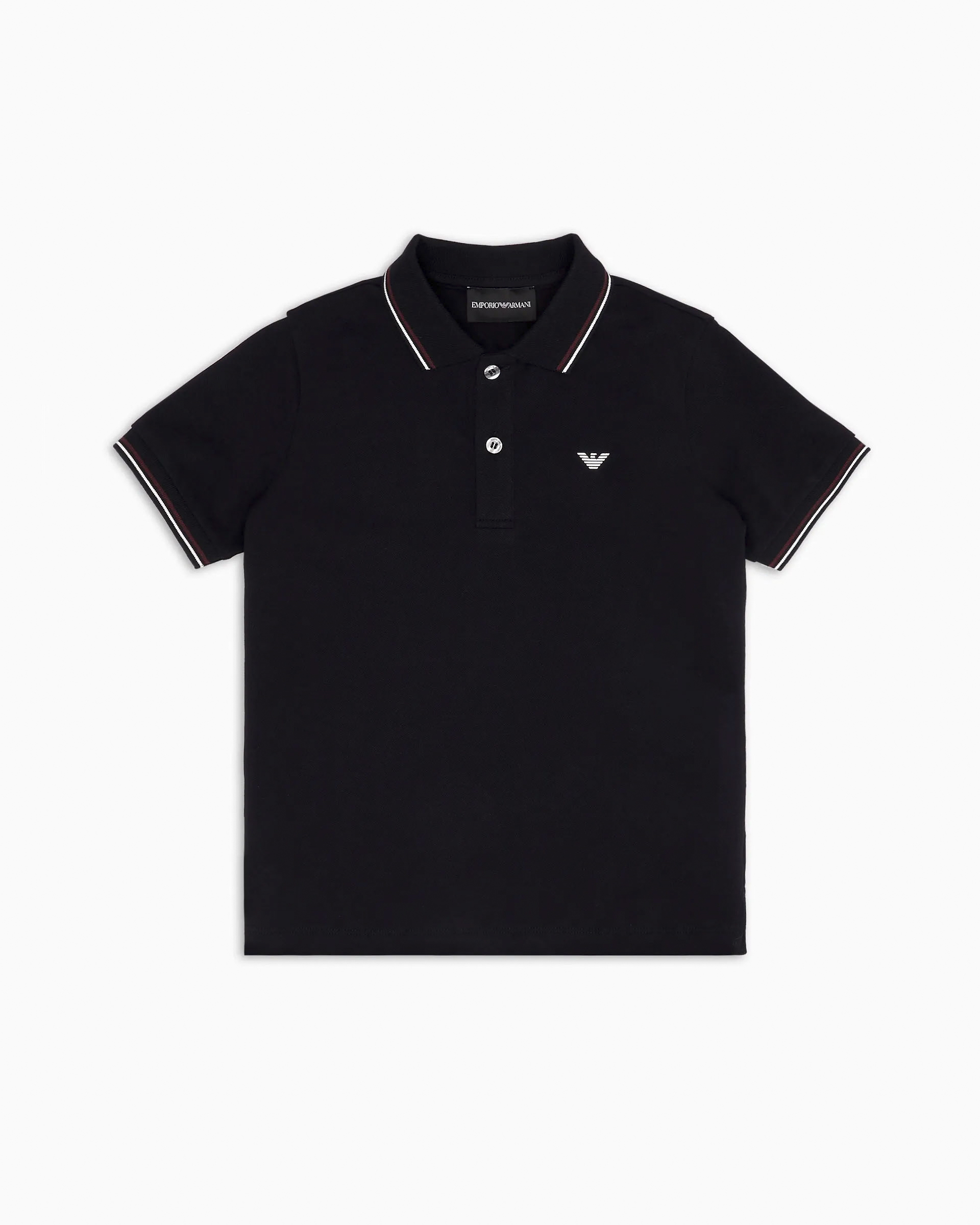 Polo blu mezza manica Junior in cotone stretch con bordino bordeaux e bianco