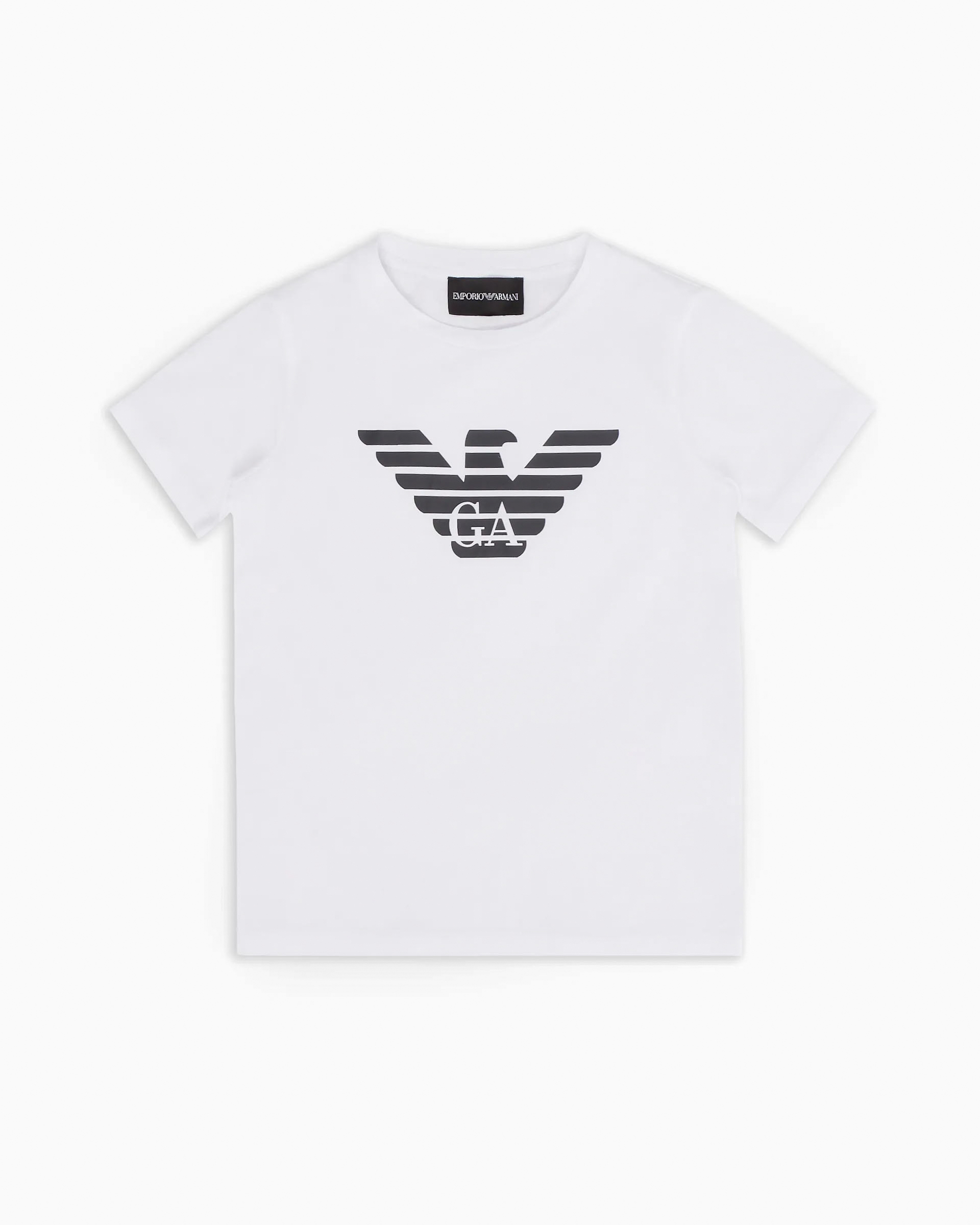 T-shirt bianca mezza manica Junior in cotone con logo aquila frontale