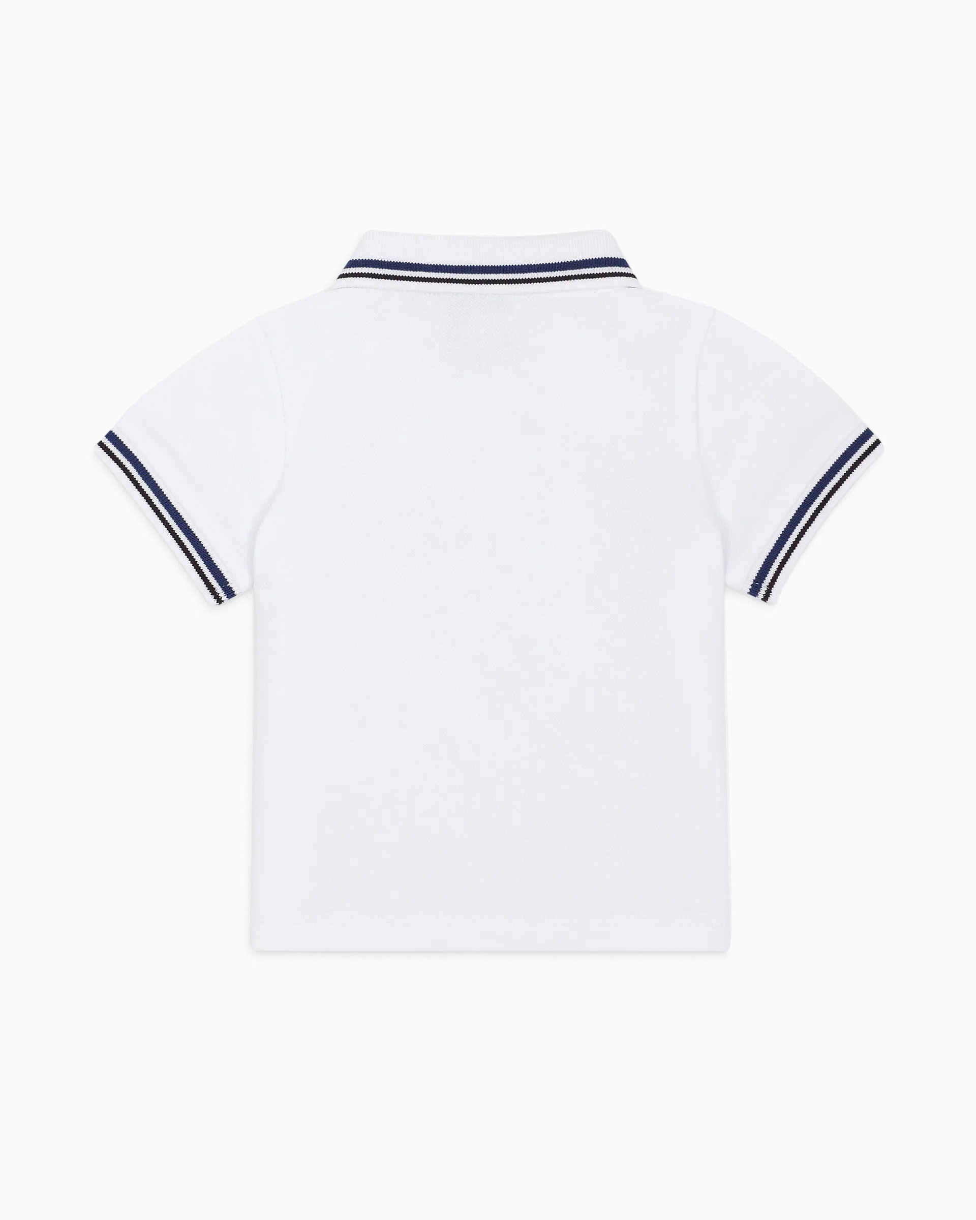 Polo Emporio Armani Junior bianca mezza manica in cotone stretch con bordino blu e nero 