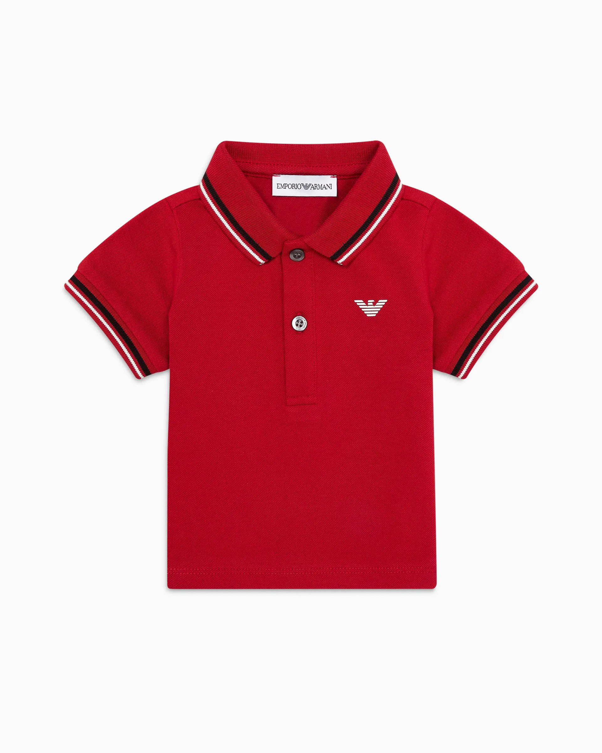 Polo Emporio Armani Junior rossa mezza manica in cotone stretch con bordino bianco e nero 
