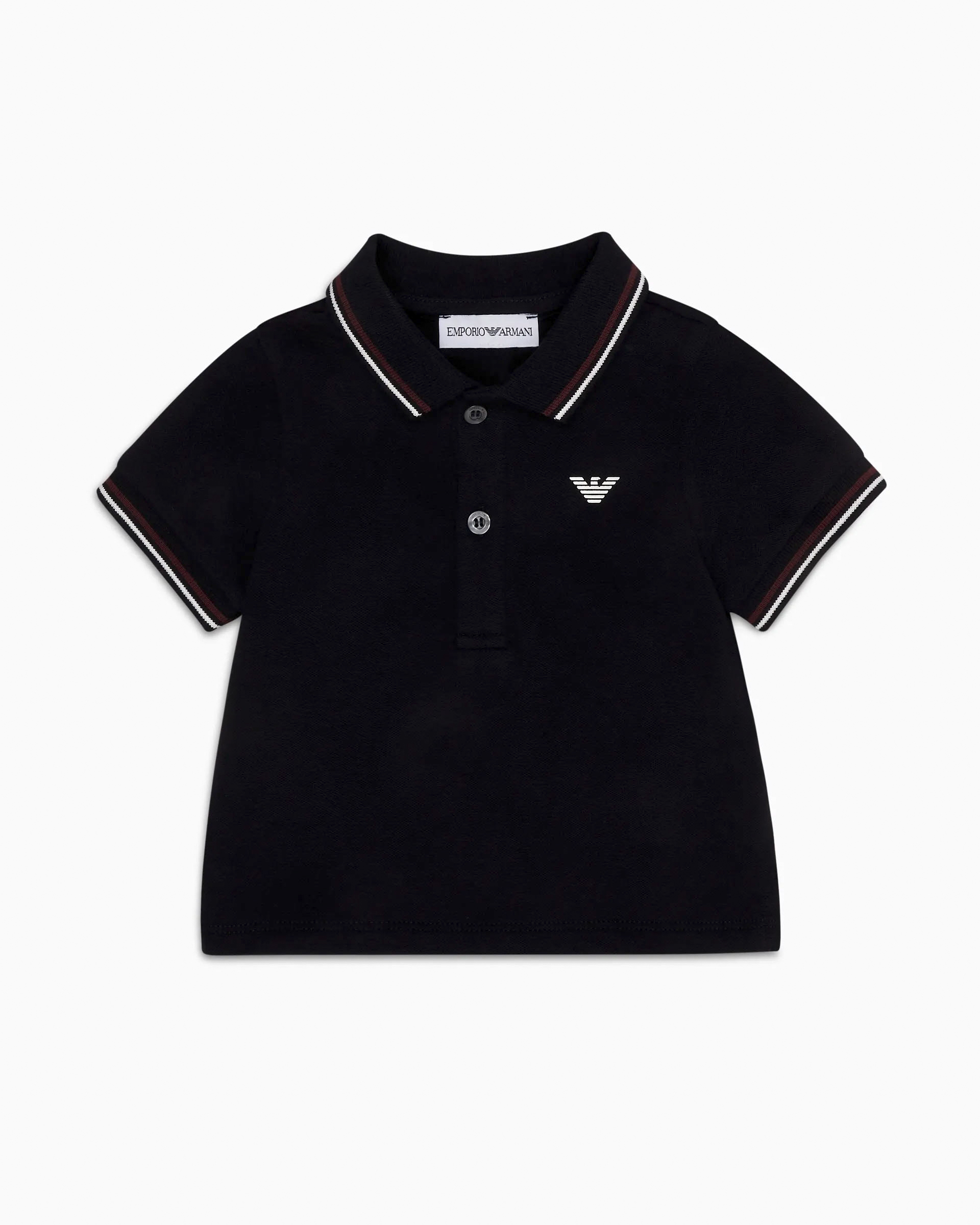 Polo blu mezza manica Junior in cotone stretch con bordino bianco e bordeaux