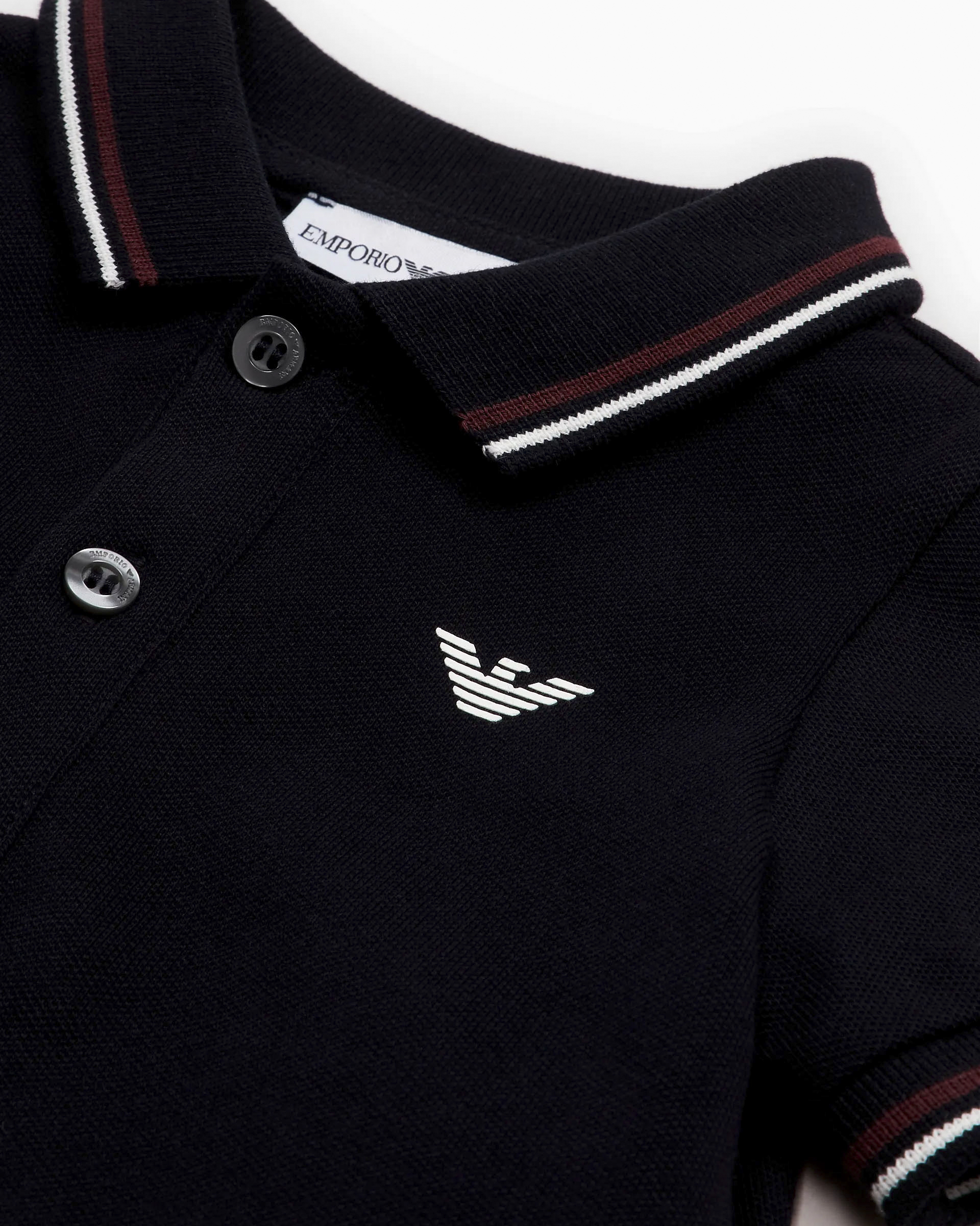 Polo blu mezza manica Emporio Armani Junior in cotone stretch con bordino bianco e bordeaux  image