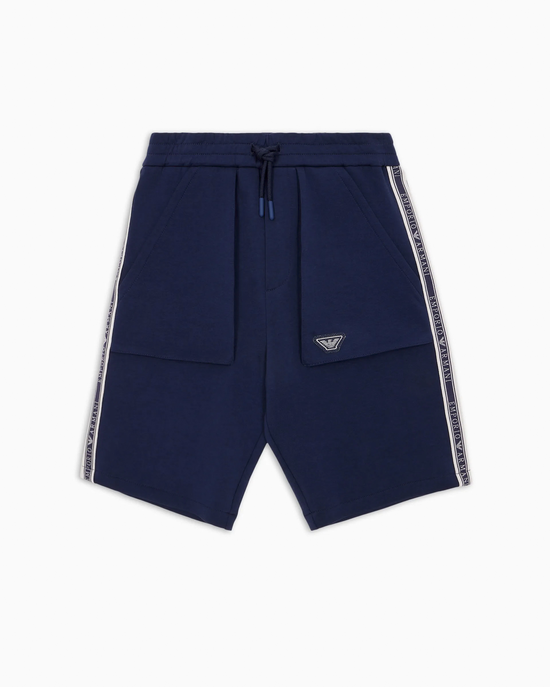 Bermuda blu in cotone stretch con bande porta logo 