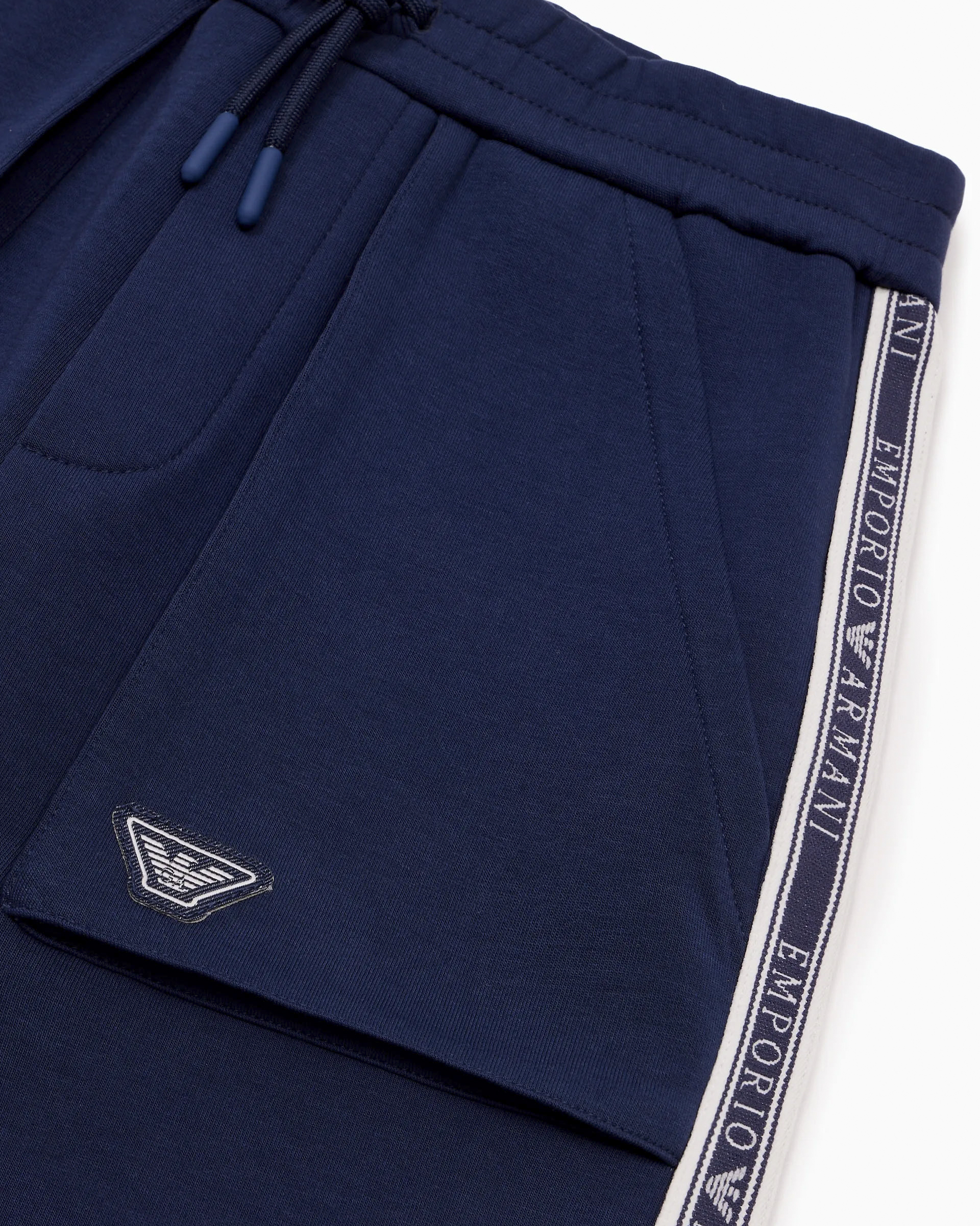 Bermuda blu in cotone stretch con bande porta logo  image