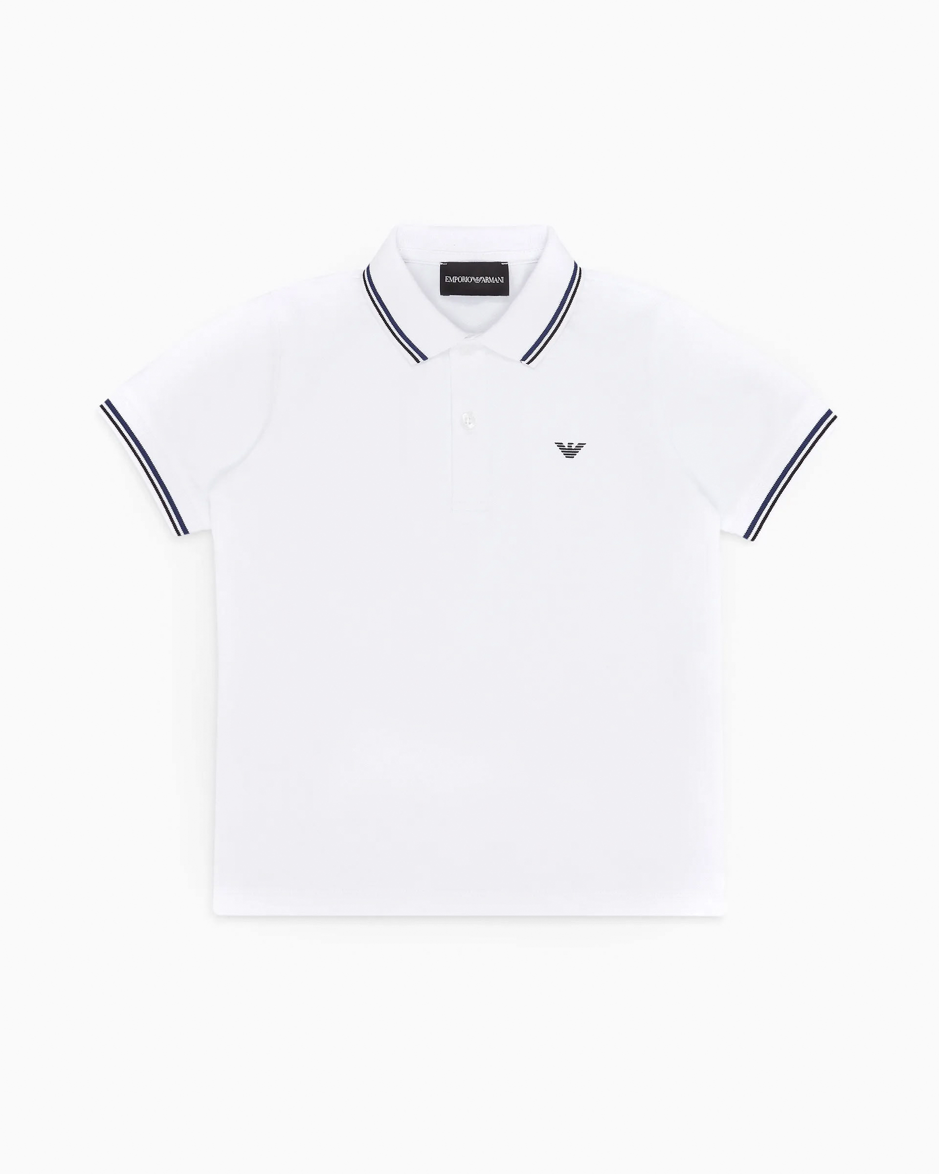 Polo bianca mezza manica in cotone stretch con bordino blu