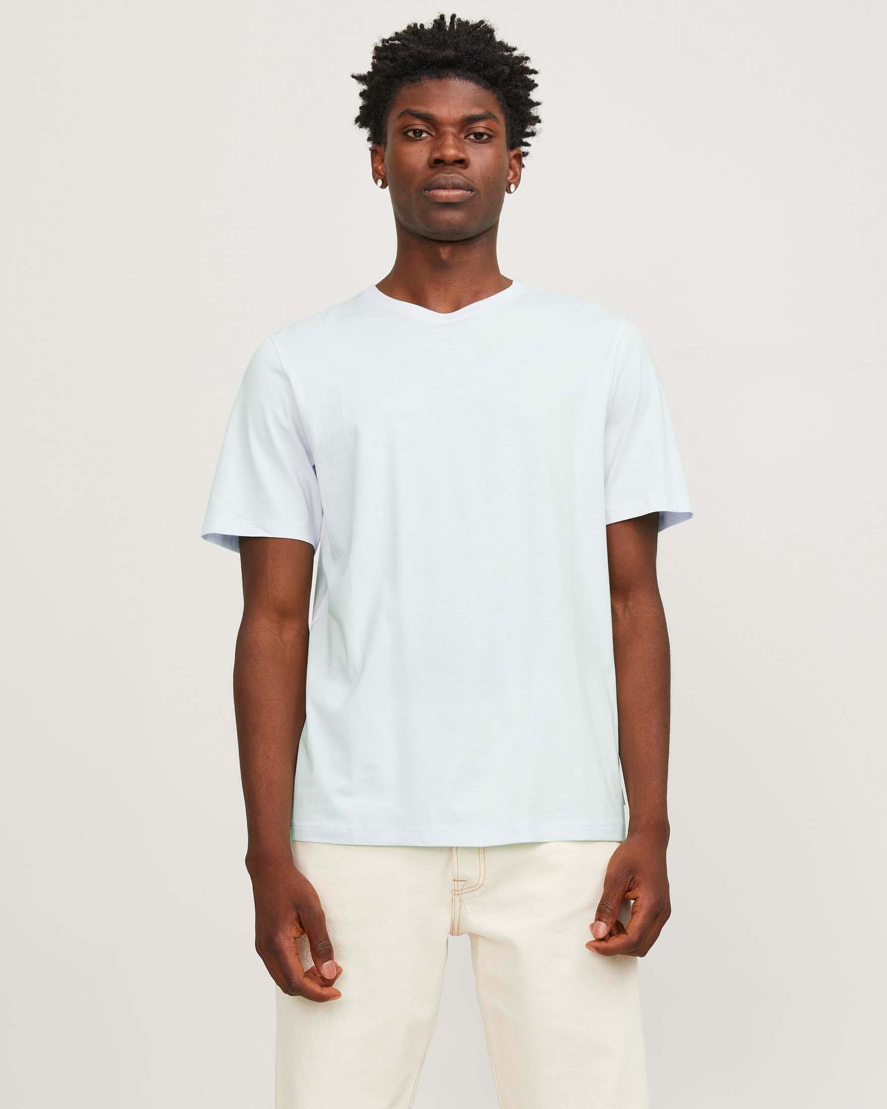 T-shirt tinta unita color acqua regular-fit in puro cotone con scollo a giro