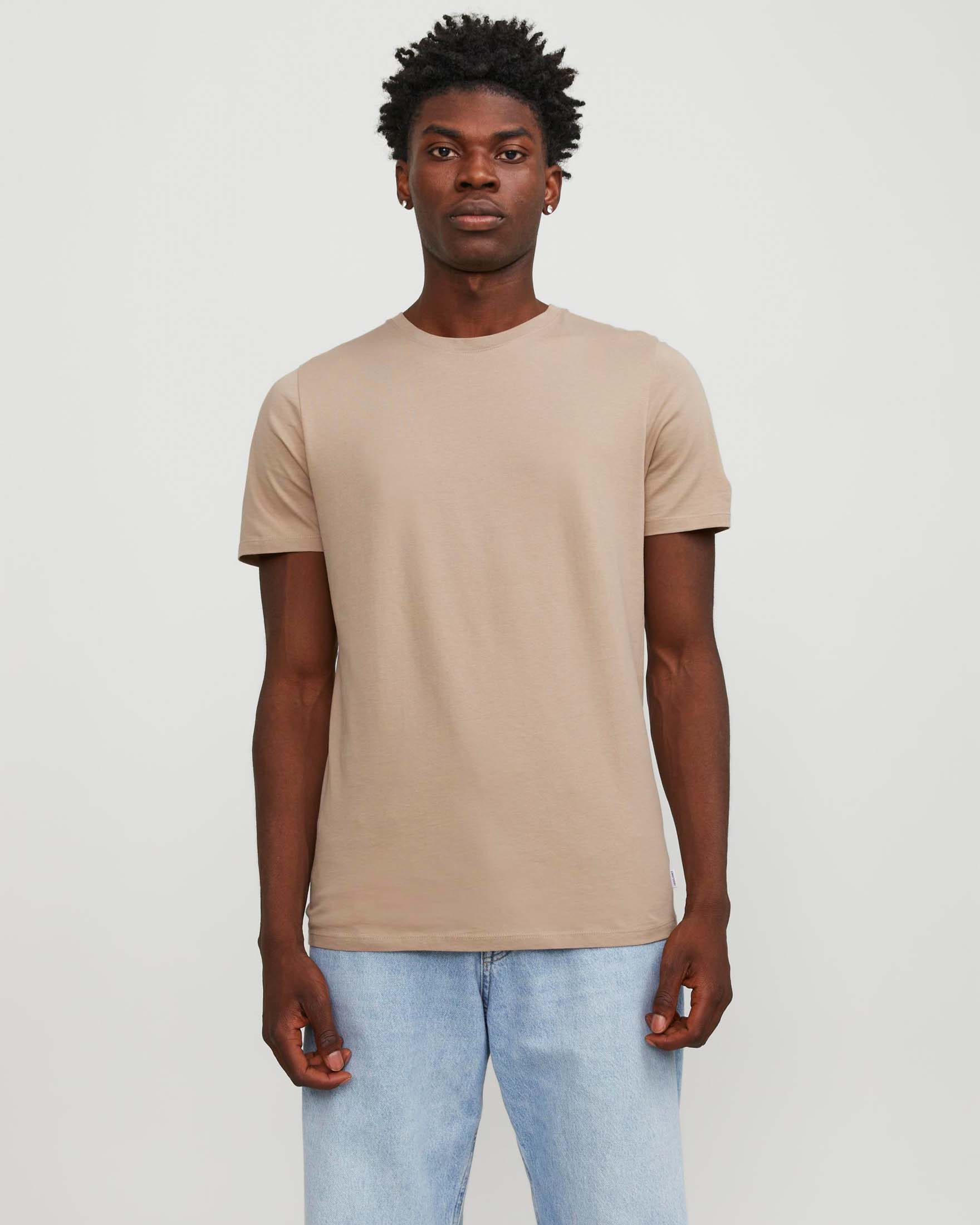 T-shirt tinta unita beige regular-fit in puro cotone con scollo a giro