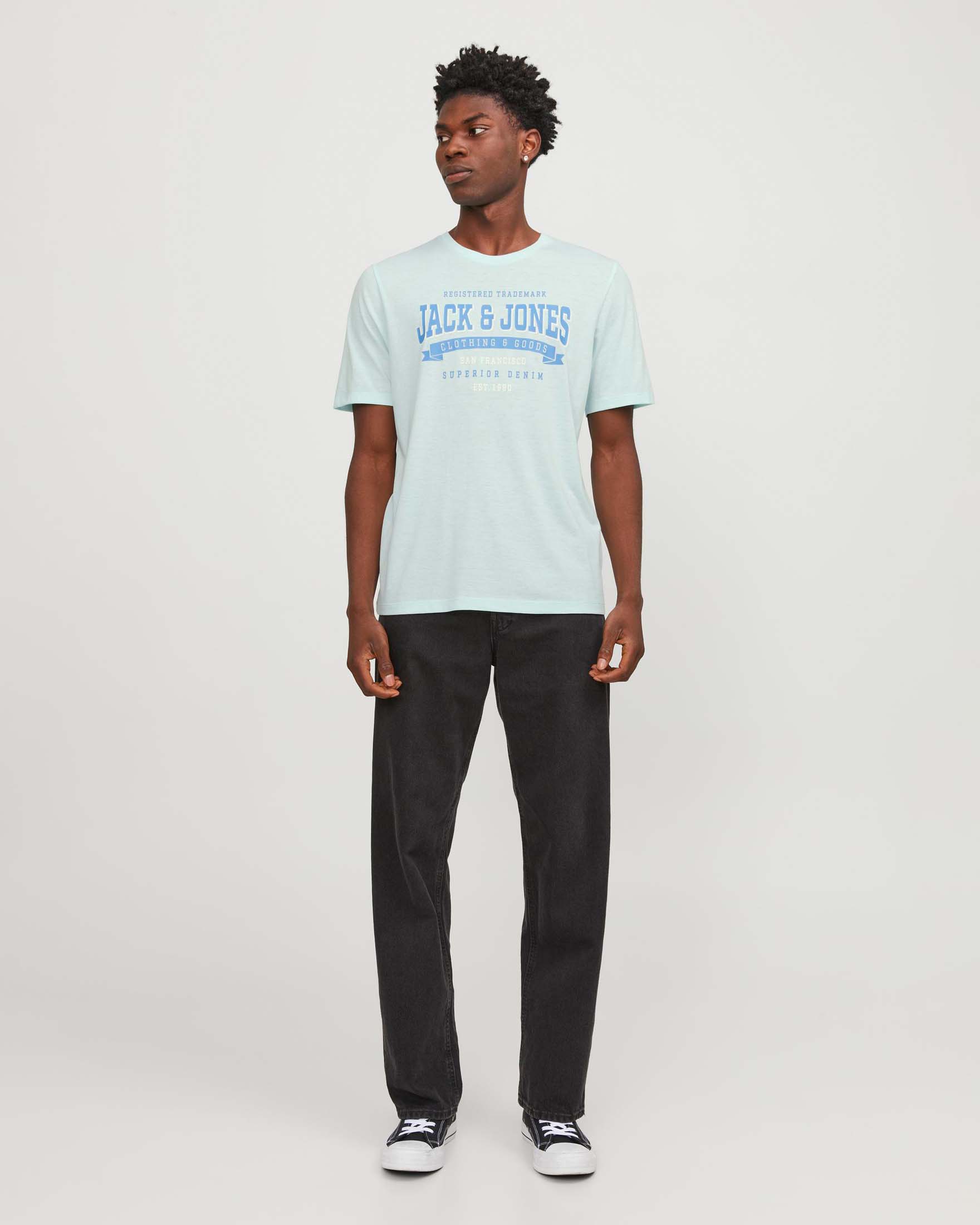 T-shirt color acqua regular-fit in puro cotone con stampa logo in stile college frontale