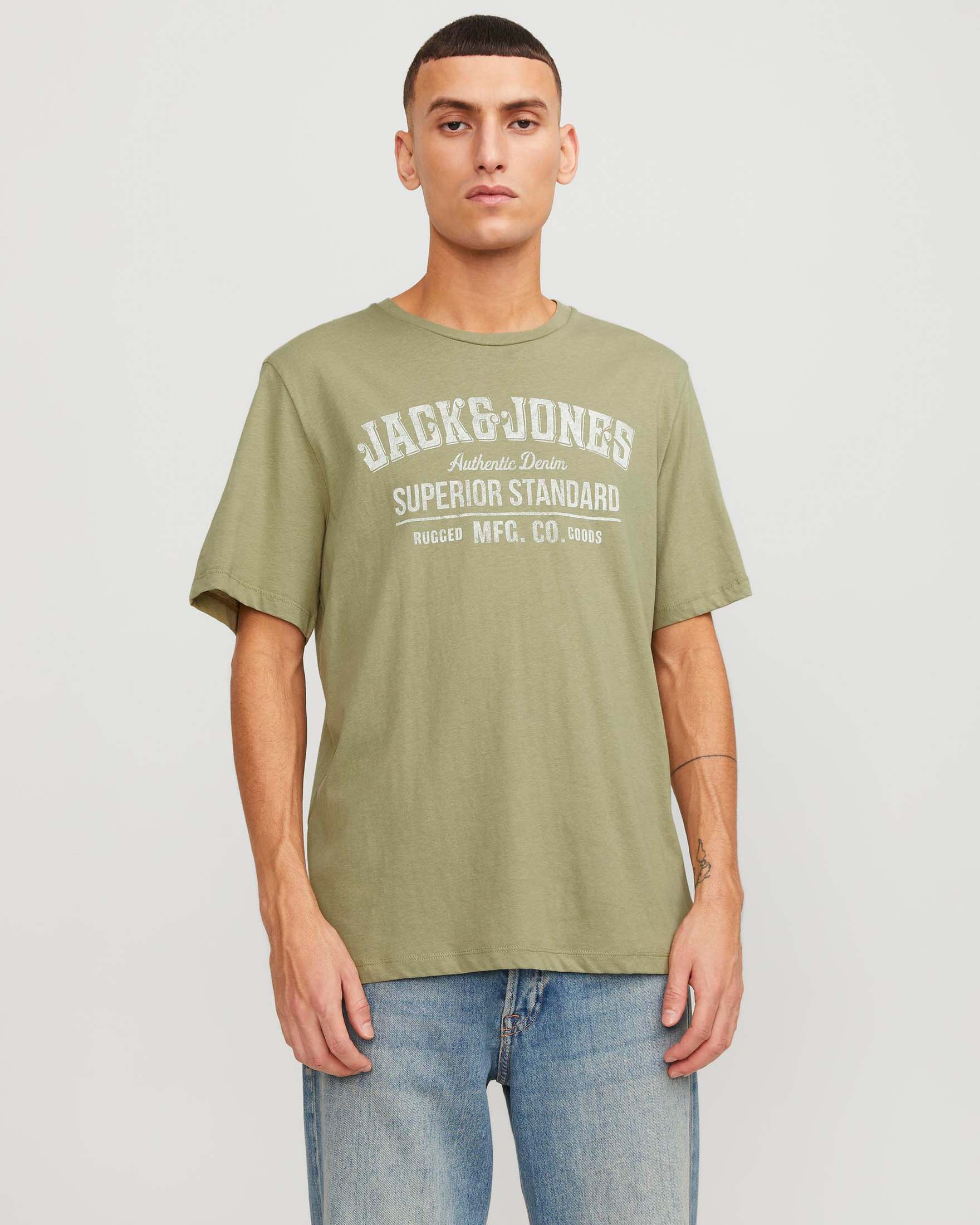 T-shirt verde militare regular-fit in puro cotone con stampa logo frontale