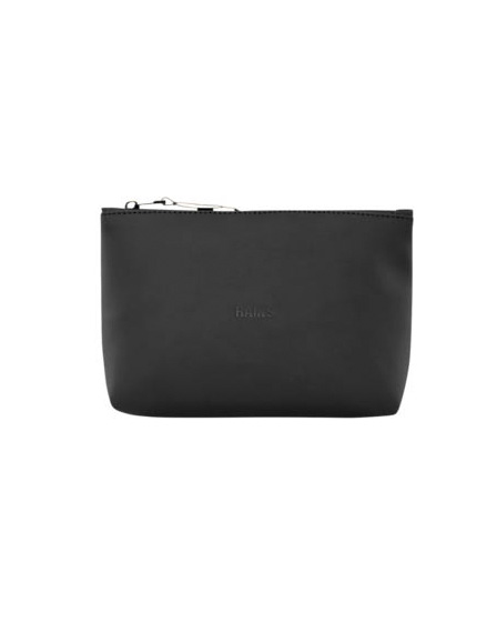 Rains — Cosmetic bag nera Rains in tessuto impermeabile effetto gommato con scritta logo