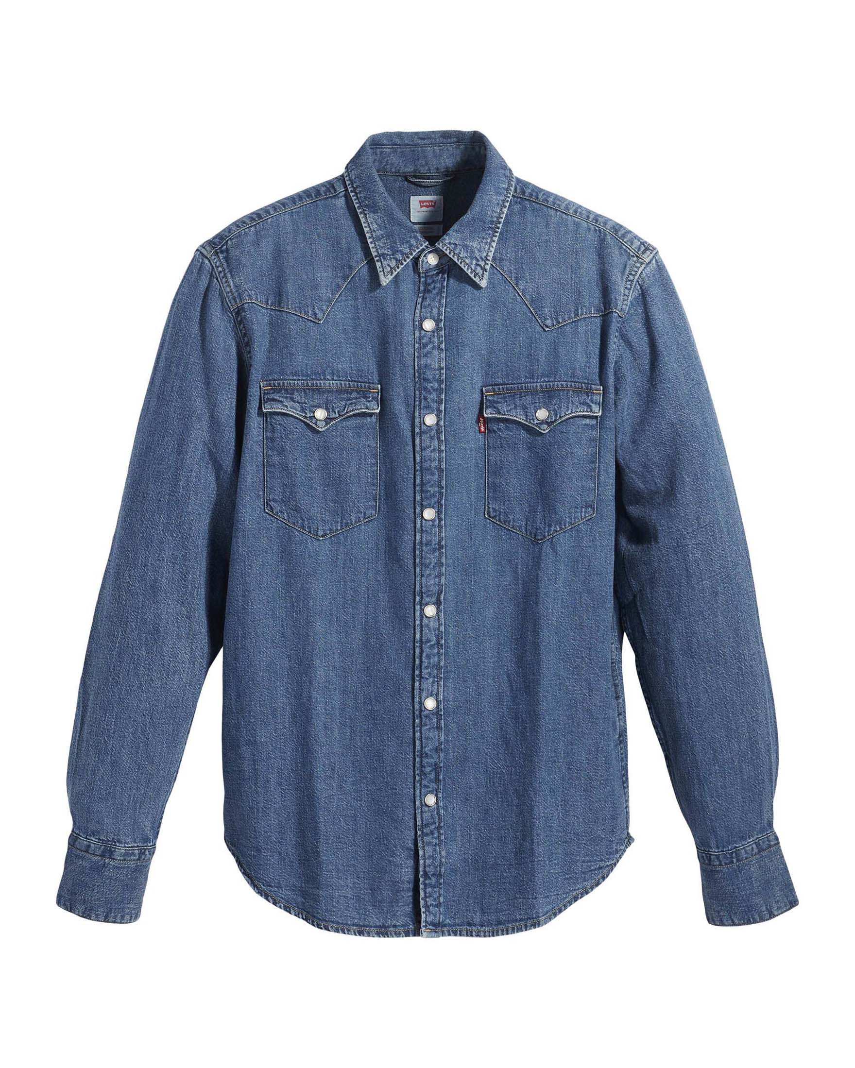 Levi's — Camicia Levi's western in denim di puro cotone lavaggio medio stone washed