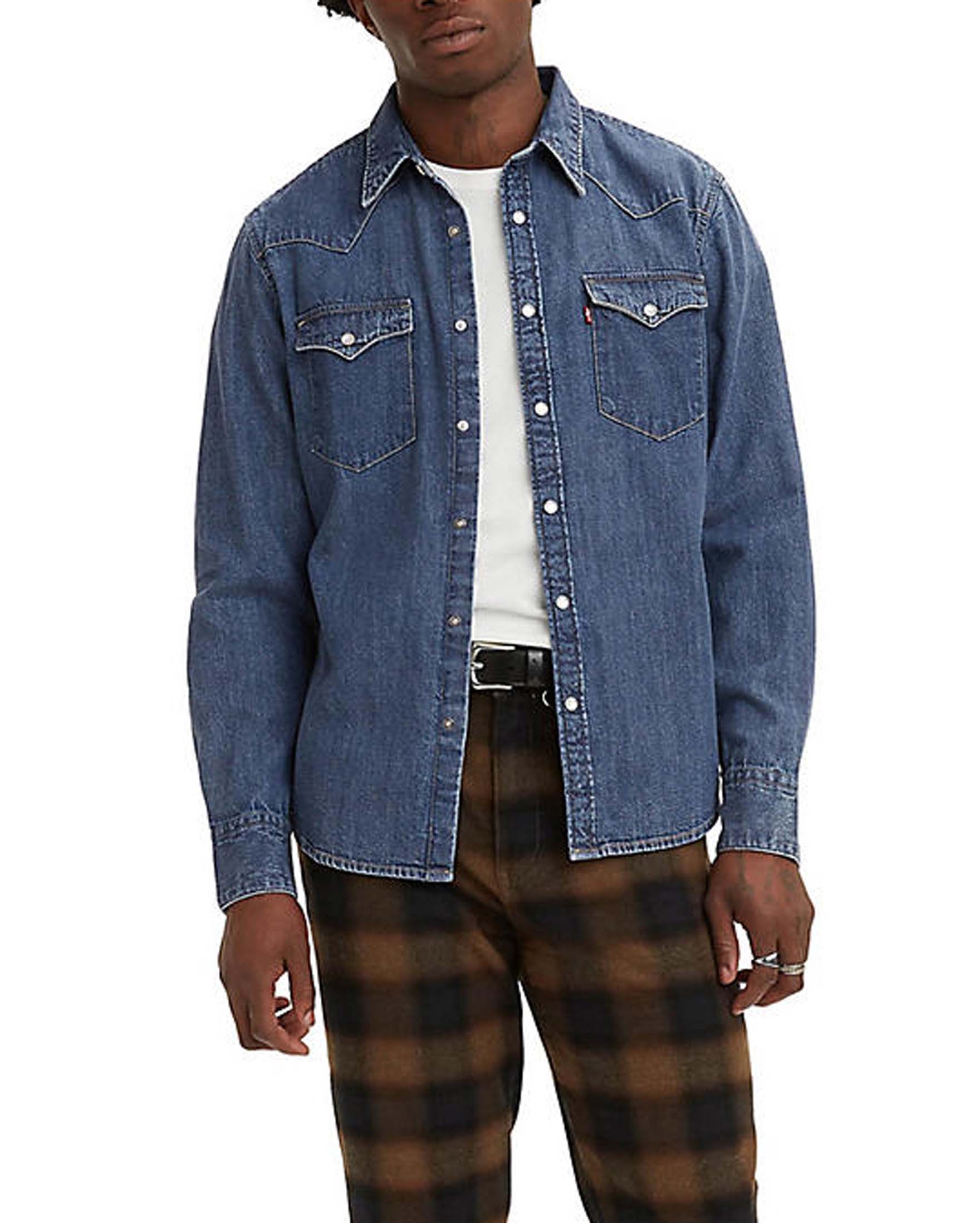 Camicia Levi's western in denim di puro cotone lavaggio medio stone washed image