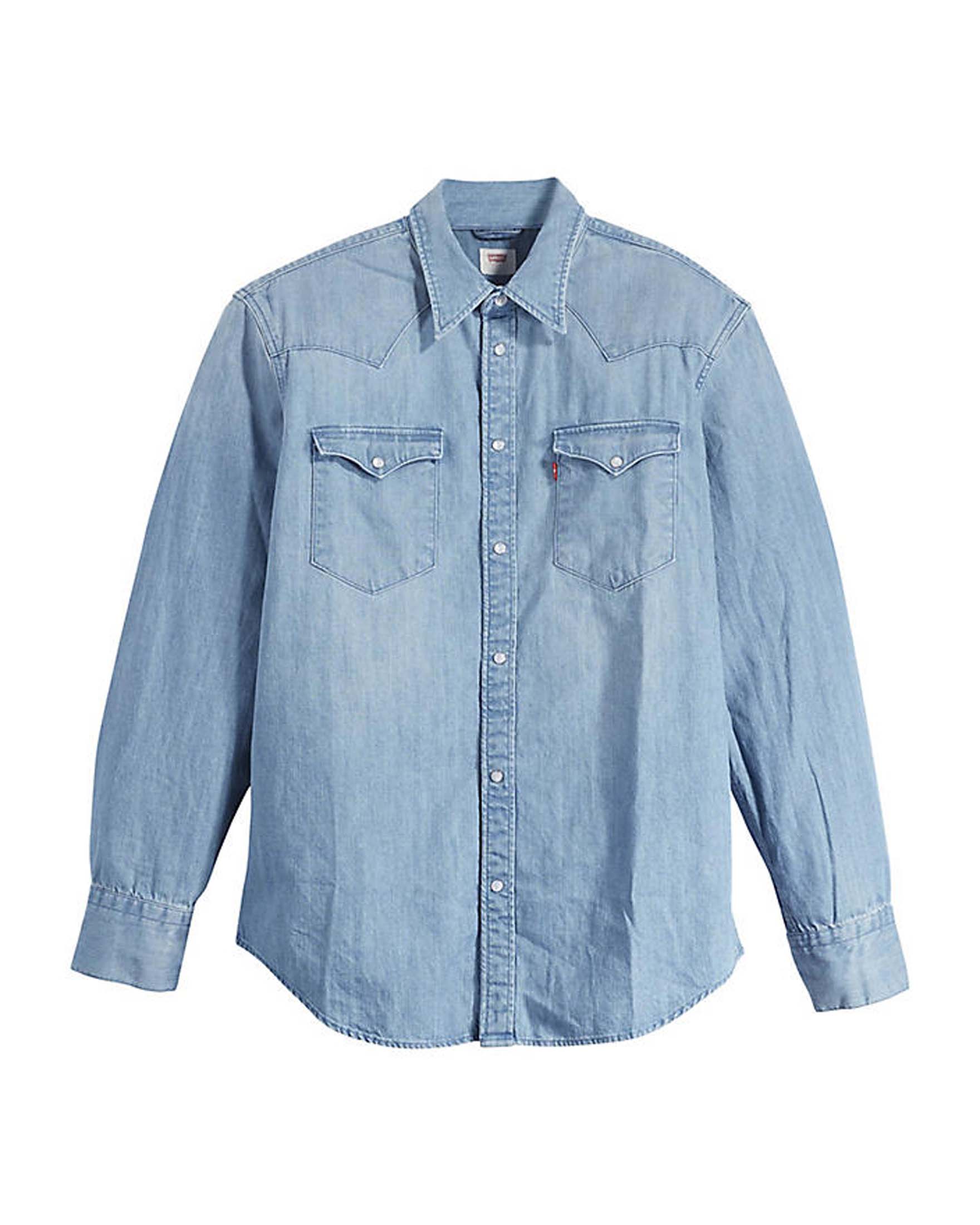 Camicia Levi's western in denim di puro cotone lavaggio chiaro super stone washed