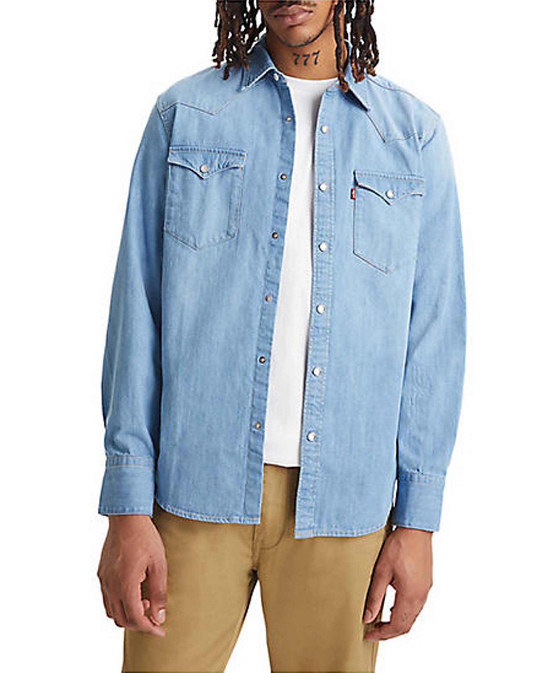 Camicia Levi's western in denim di puro cotone lavaggio chiaro super stone washed image