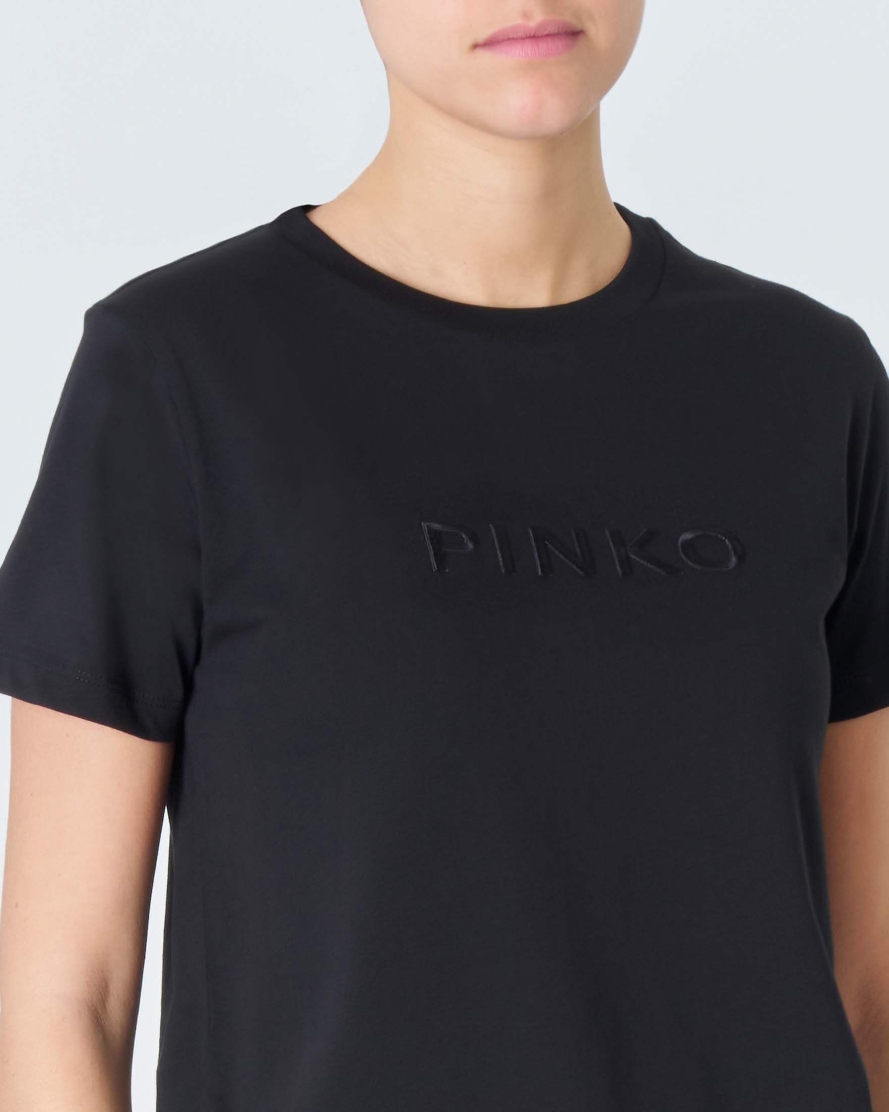 Pinko T-shirt manica corta Bussolotto con logo ricamato nero