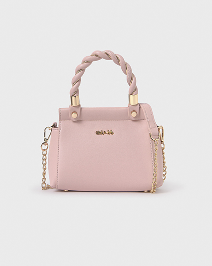 Borsa rosa in similpelle trapuntata con tracolla oro