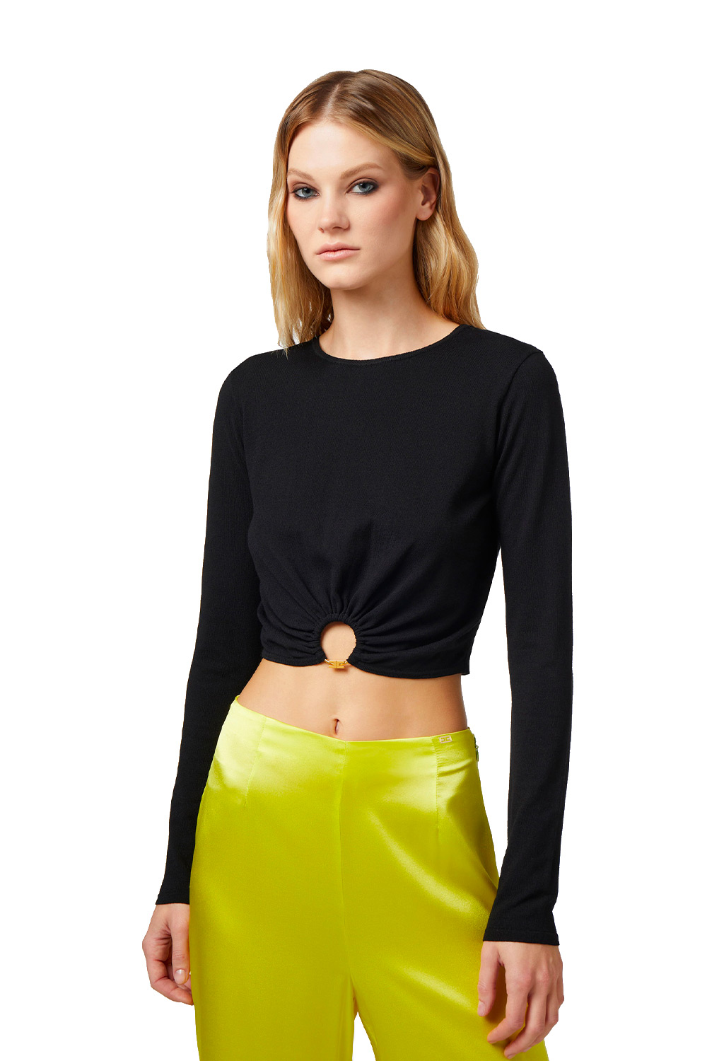 Maglia Top Cropped in Viscosa con Anello