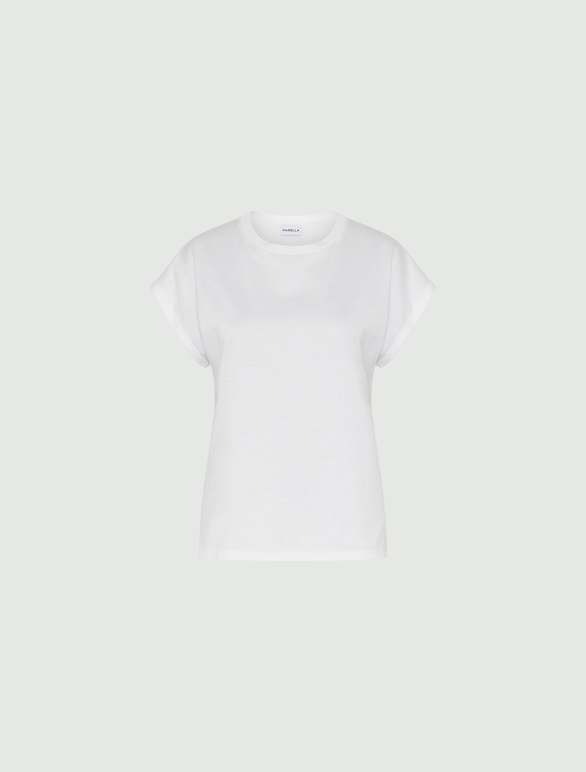 T-shirt bianca in jersey di cotone con maniche ad aletta