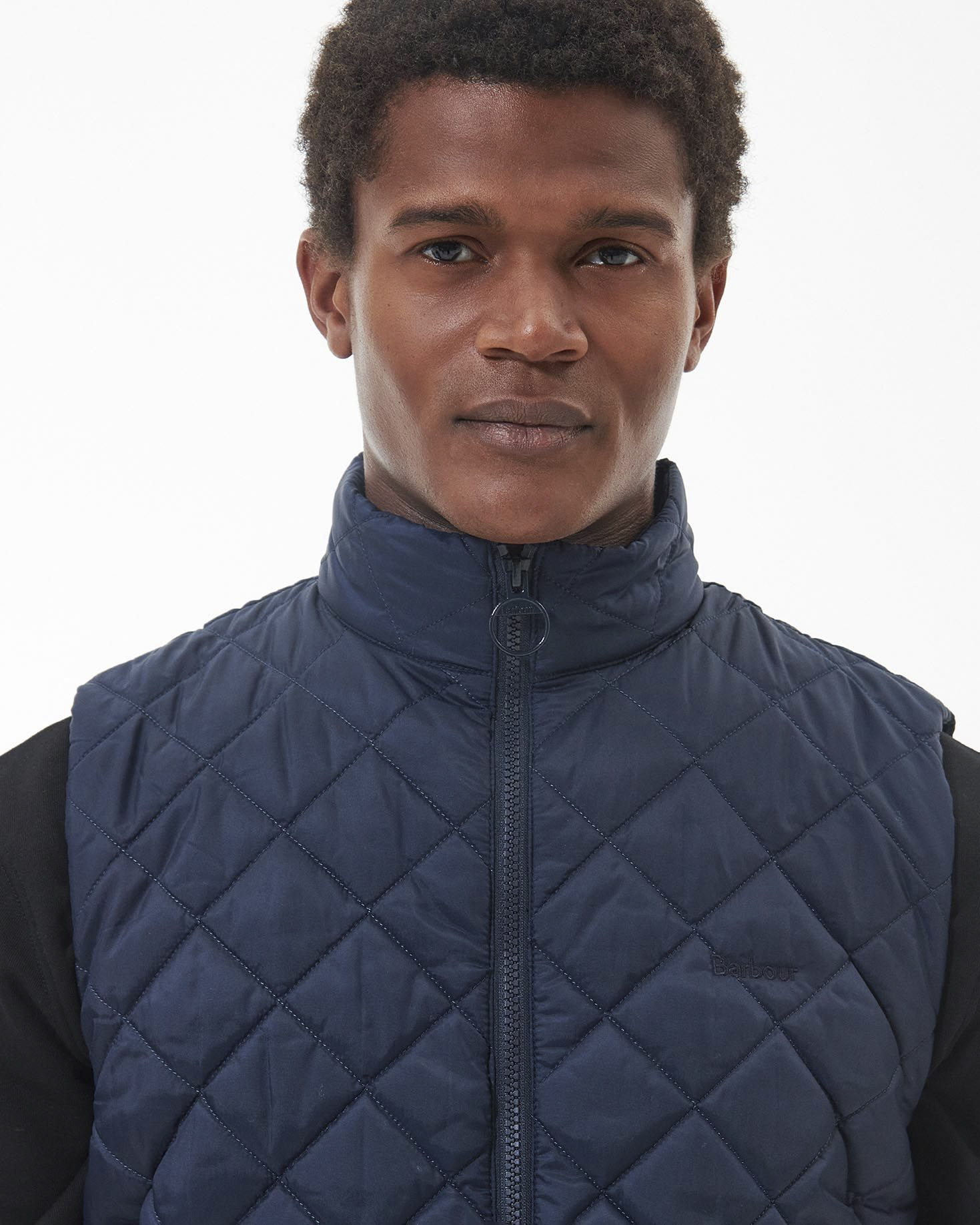 Gilet Barbour Monty blu trapuntato a rombi con colletto in velluto