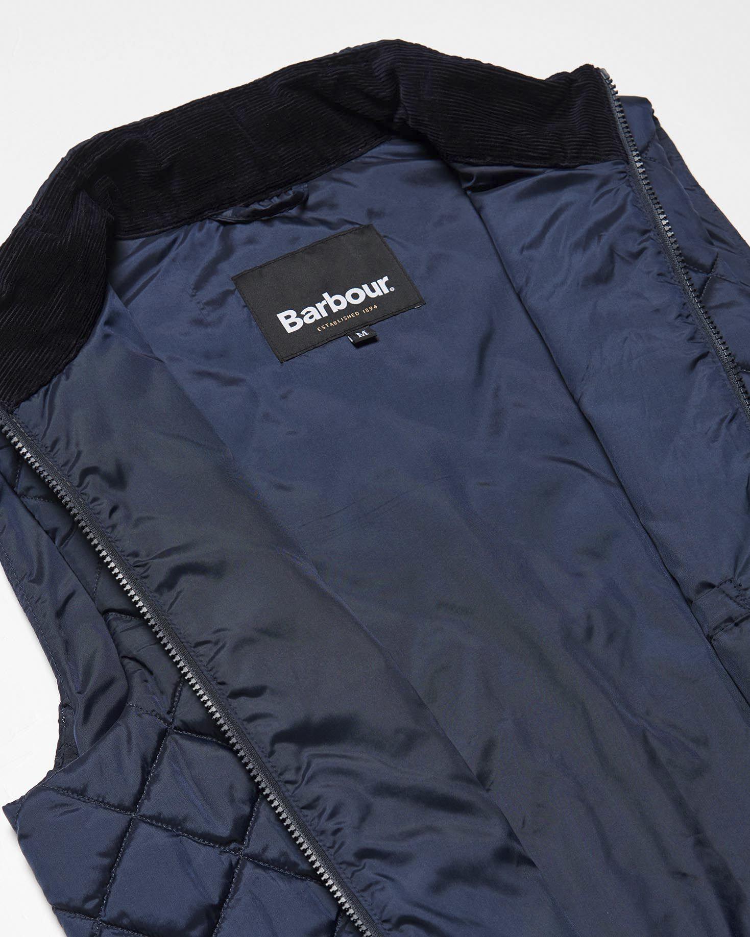 Gilet Barbour Monty blu trapuntato a rombi con colletto in velluto