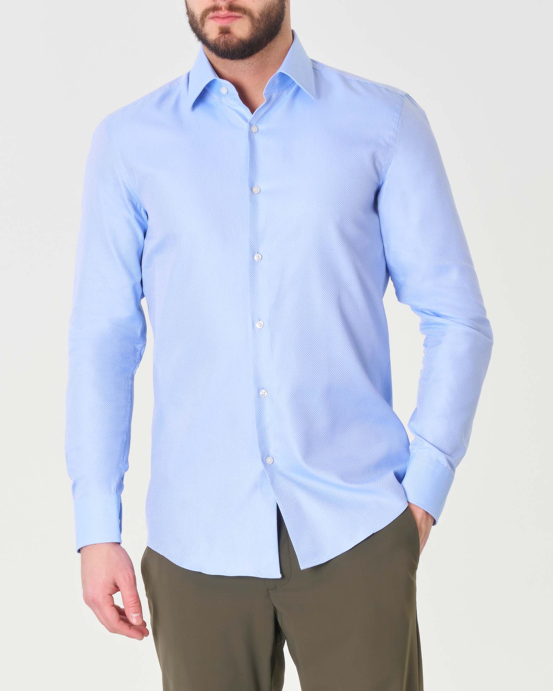 Camicia azzurra Hank slim fit in puro cotone armaturato con