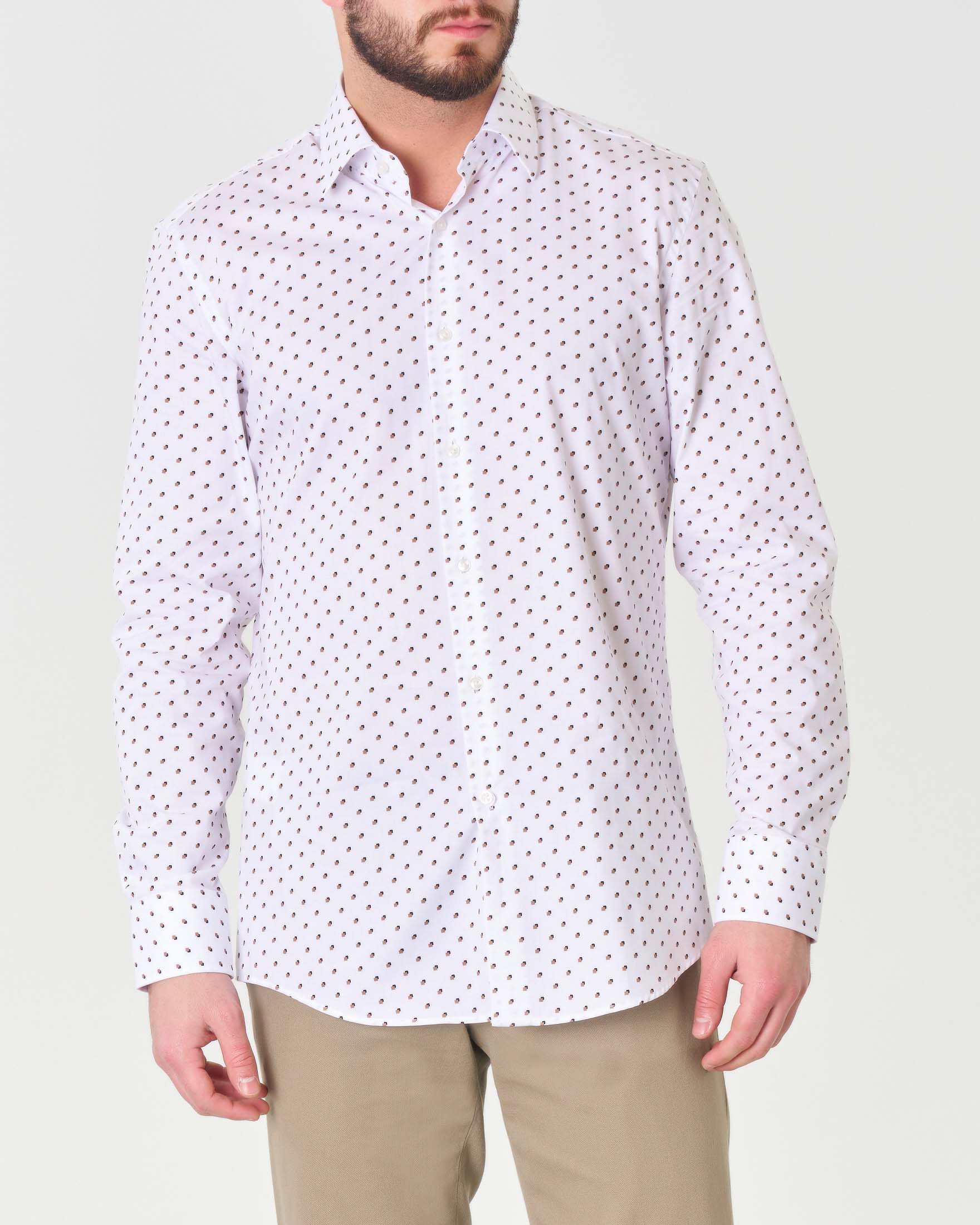 Camicia bianca Hank slim fit in cotone stretch fantasia quadretto con colletto Kent