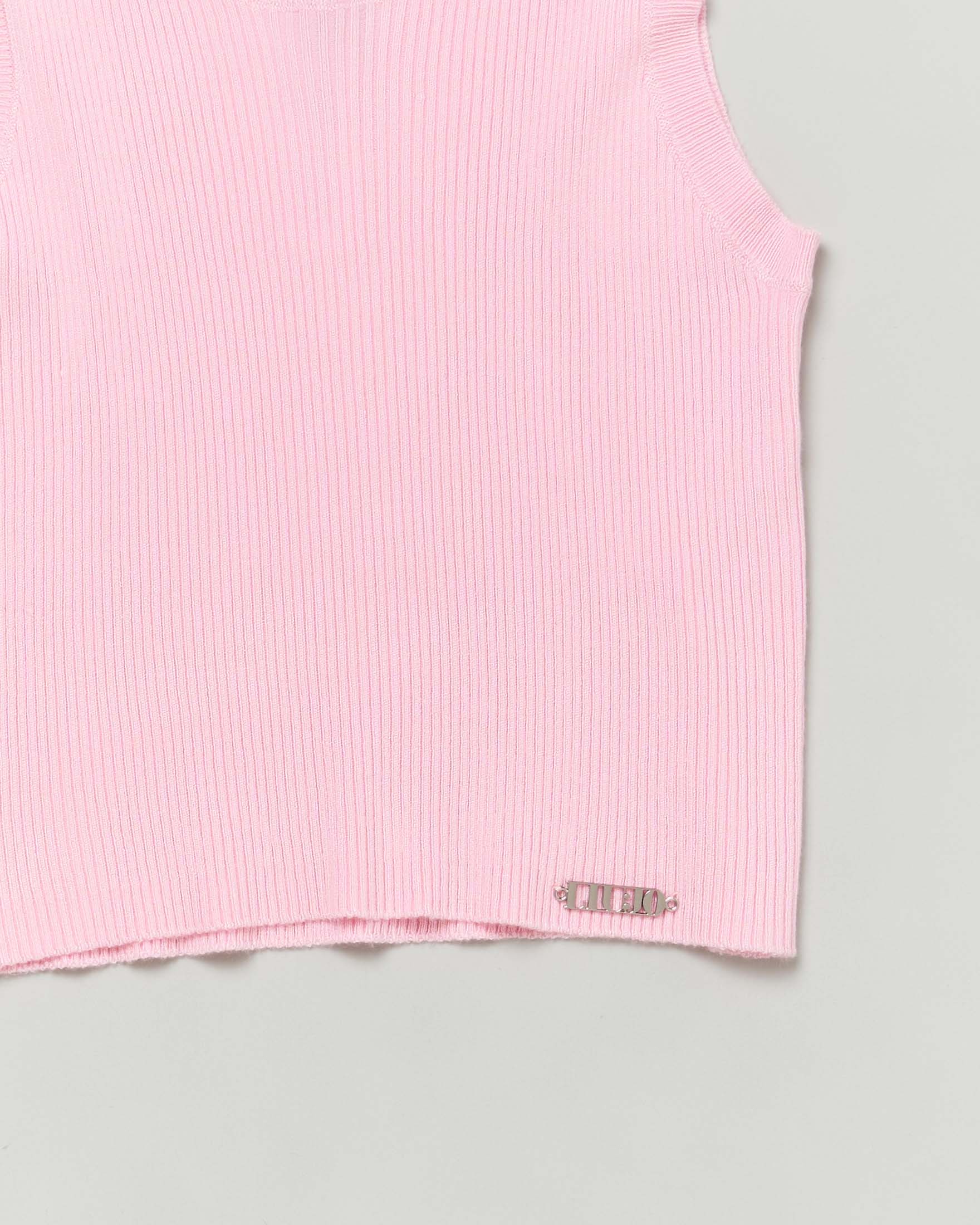 Top cropped a canotta in maglia rosa a costine  image