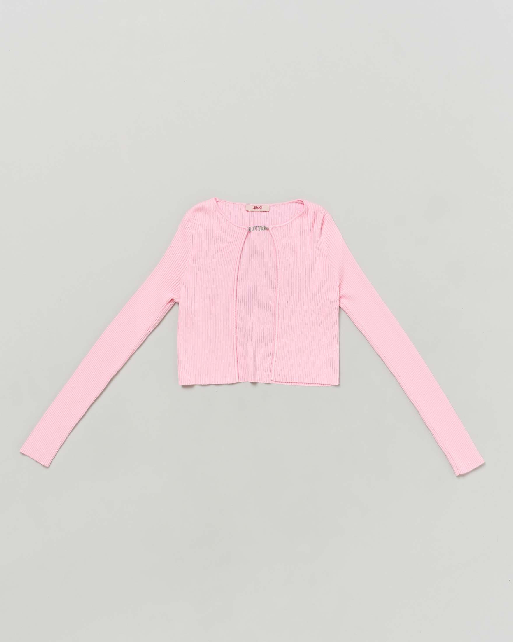 Cardigan rosa in maglia a costine 