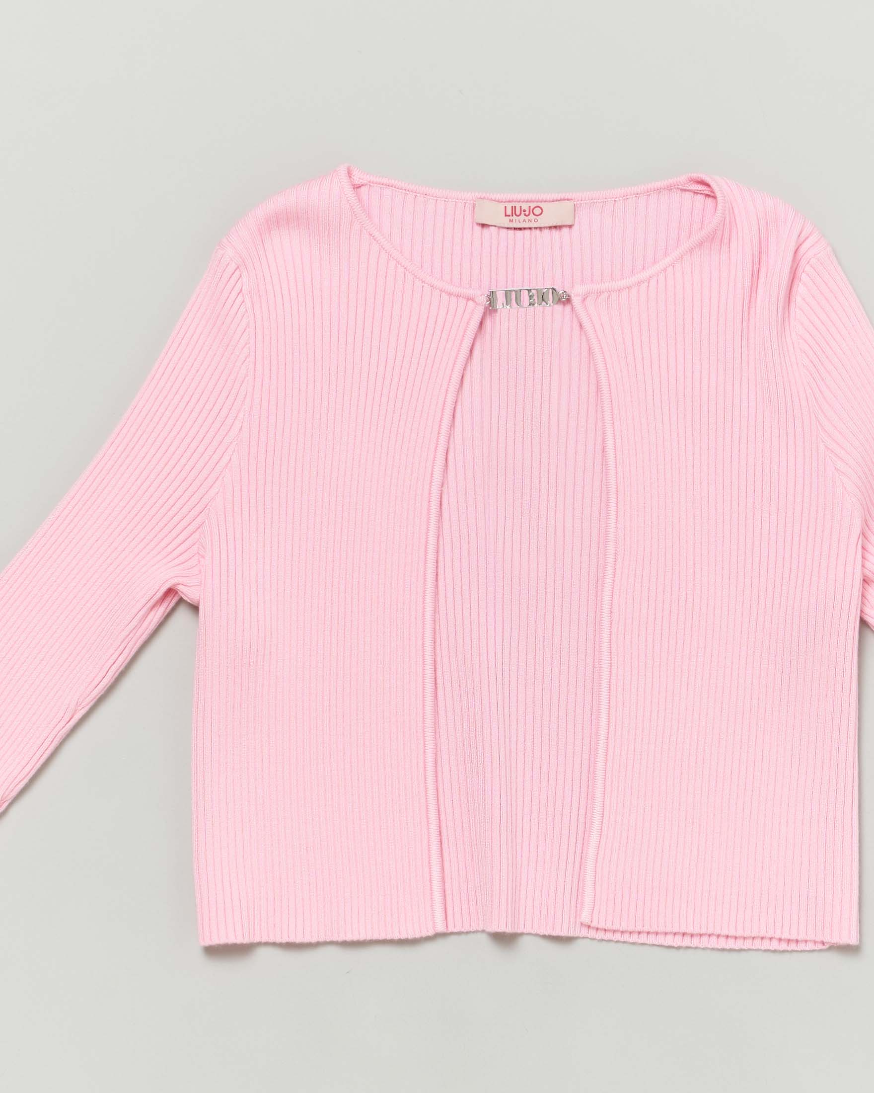 Cardigan rosa in maglia a costine  image