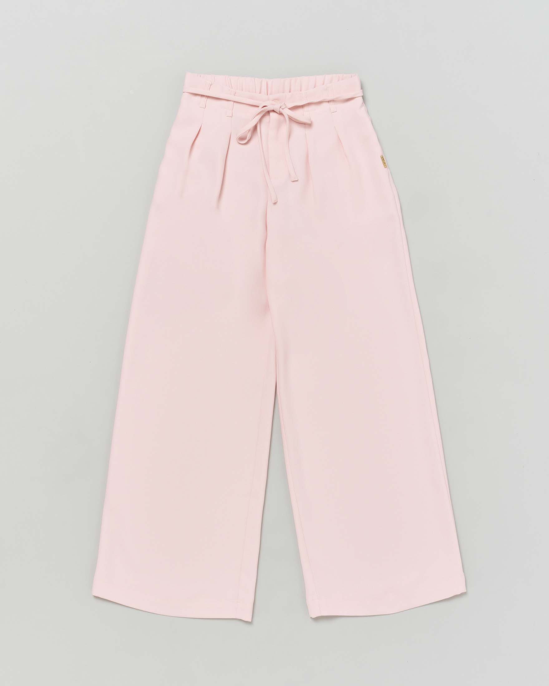 Pantalone rosa cipria in crêpe a palazzo con cinturino