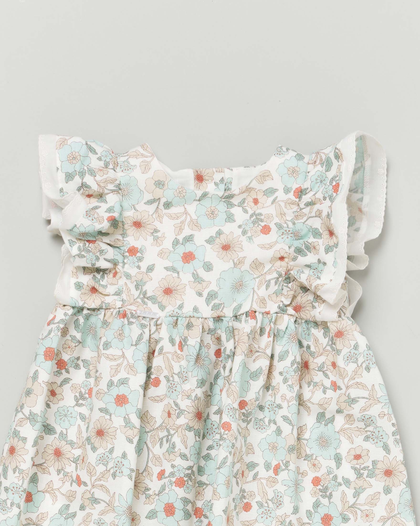 Abito in lino e cotone Lalalù a fantasia floreale con maniche ad aletta  image