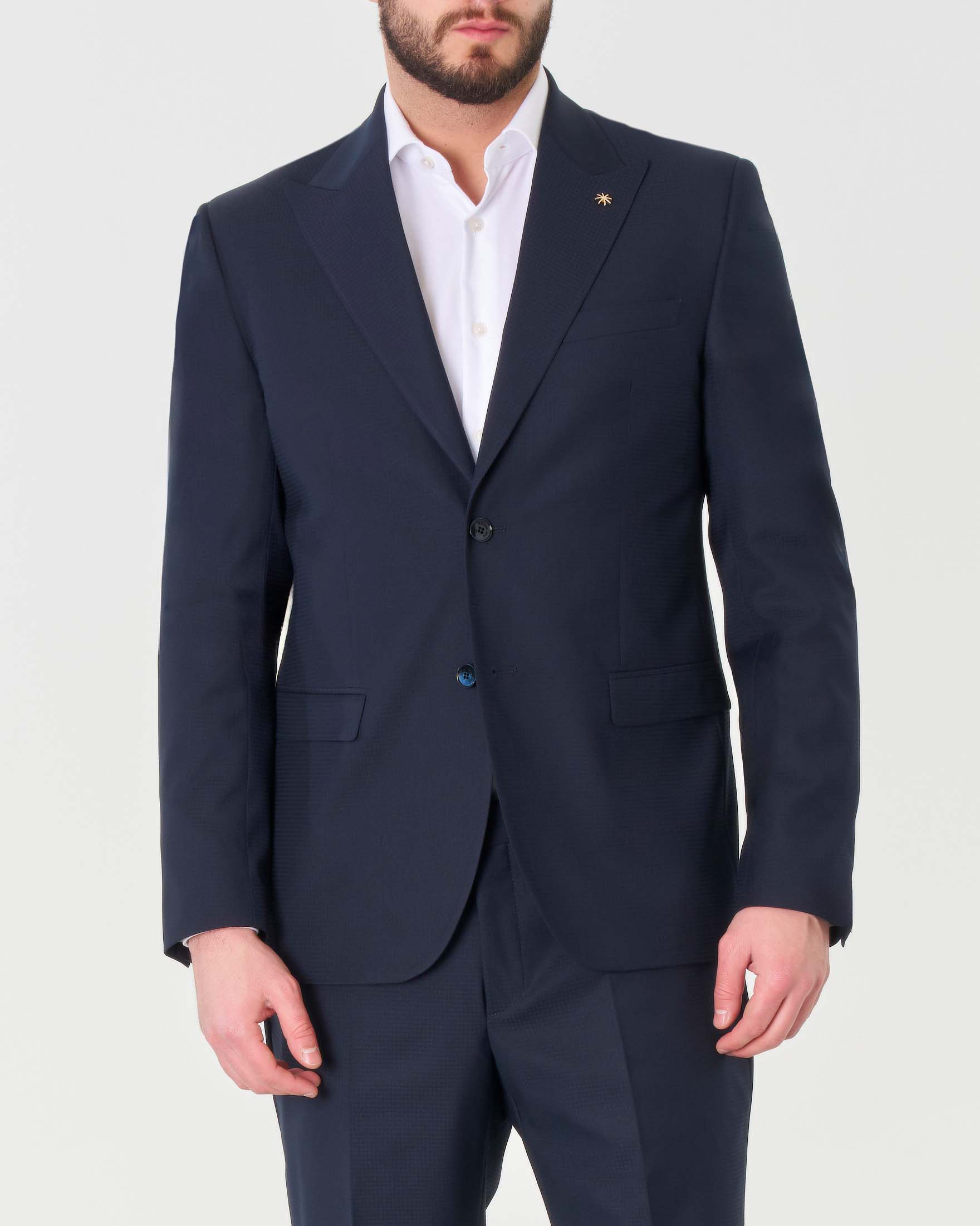 Abito blu notte in tela di viscosa stretch micro pied de poule image