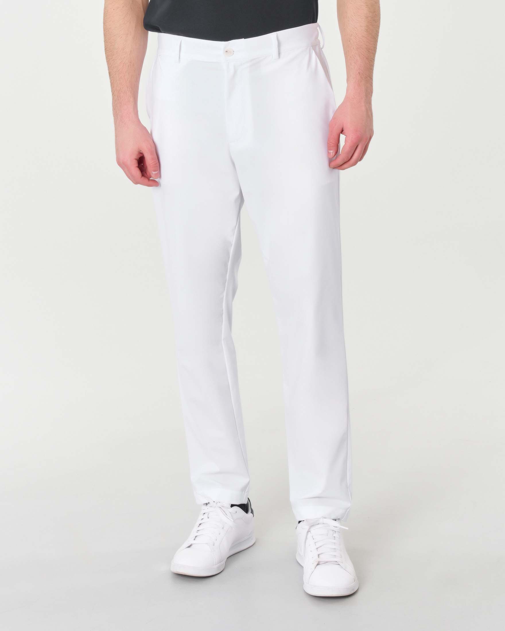 Pantaloni chino slim bianchi in tessuto tecnico stretch con elastico inserito sul retro
