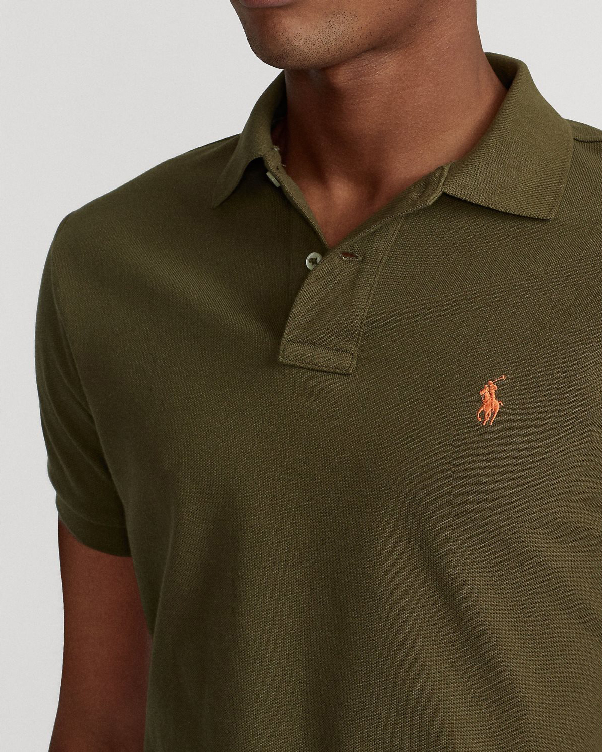 Polo verde militare mezza manica in piquè slim-fit