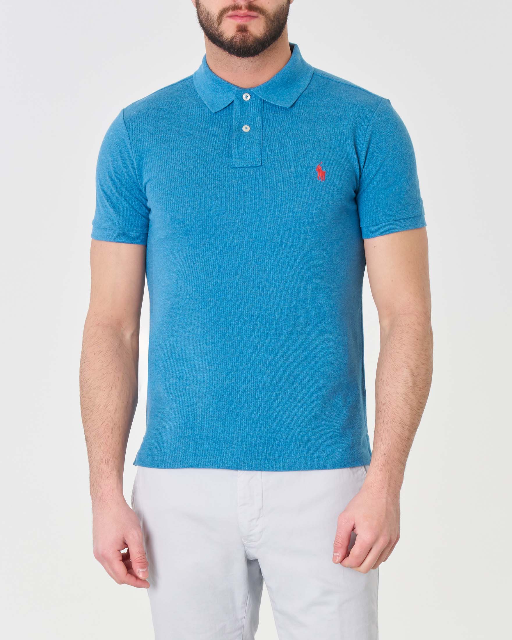 Polo ottanio mezza manica in piquè di puro cotone slim-fit